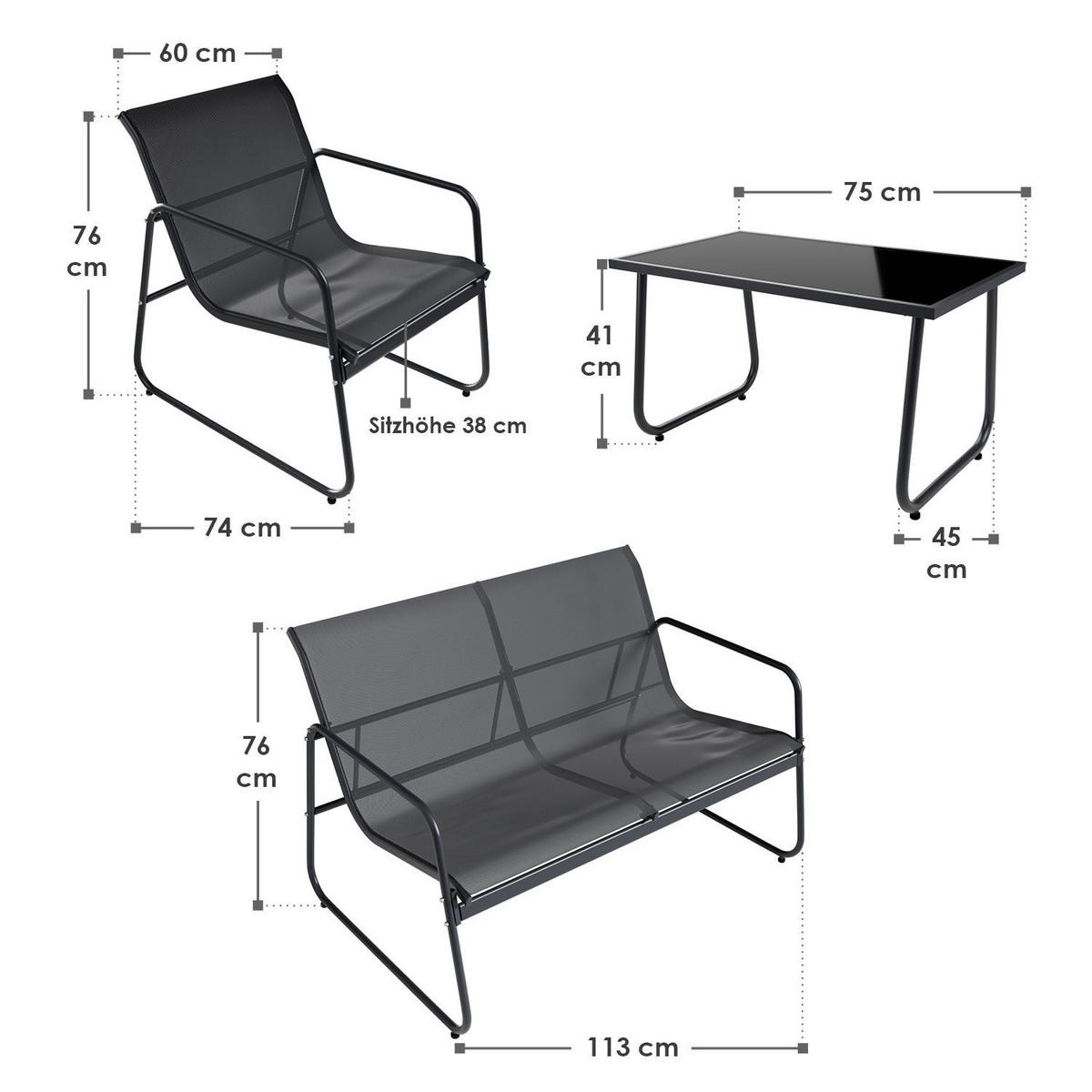 GARTENMÖBELSET Genua 4-tlg. Anthrazit - Anthrazit, Metall - Juskys