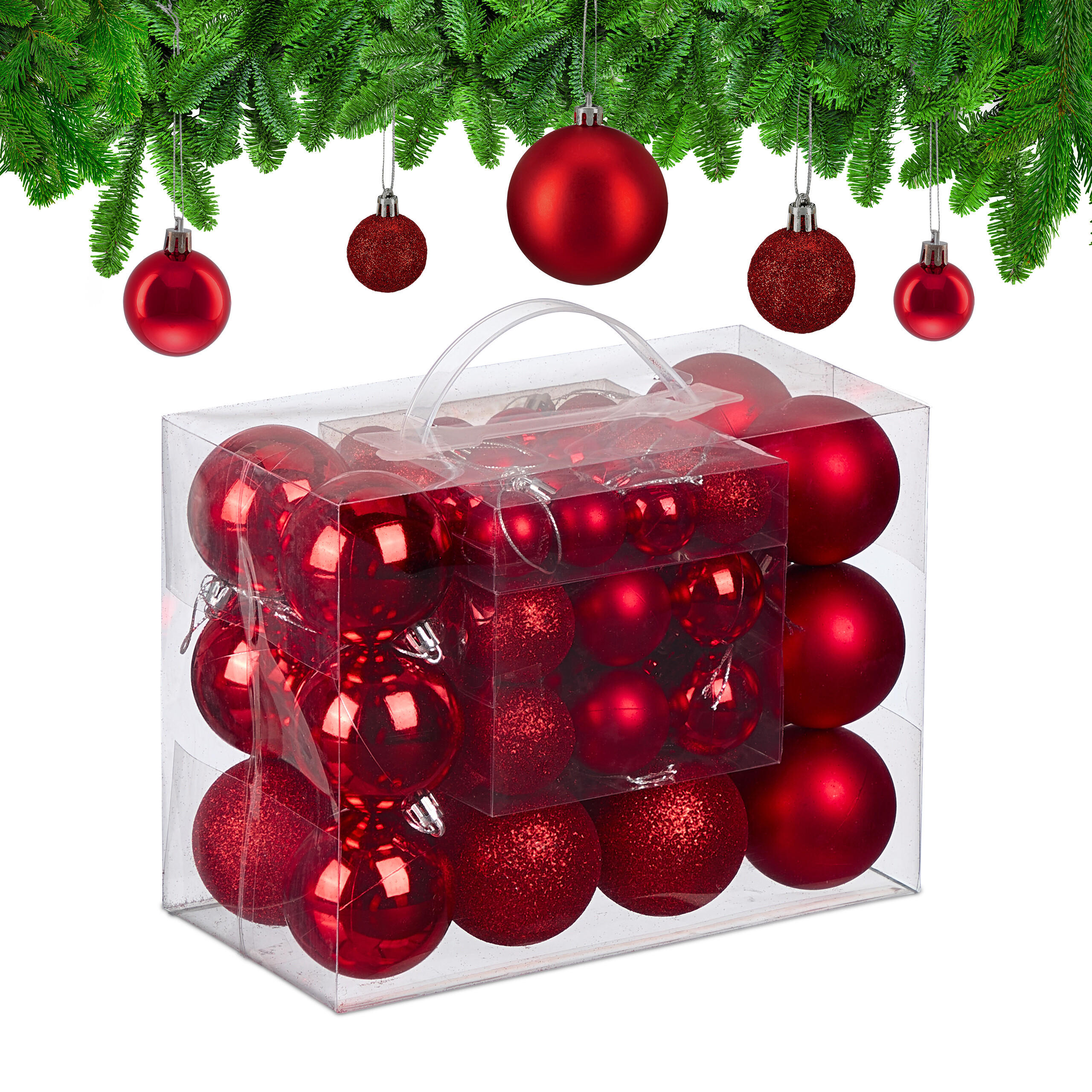 50XWEIHNACHTSKUGELN - Rot, Kunststoff (6/7/6cm) - Relaxdays