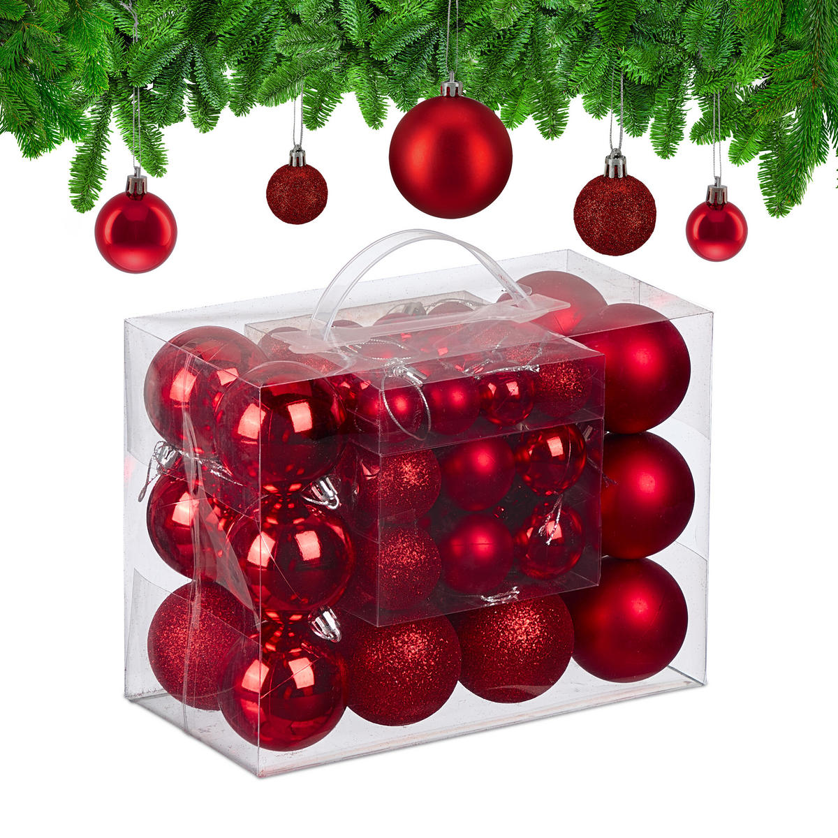 50XWEIHNACHTSKUGELN - Rot, Kunststoff (6/7/6cm) - Relaxdays