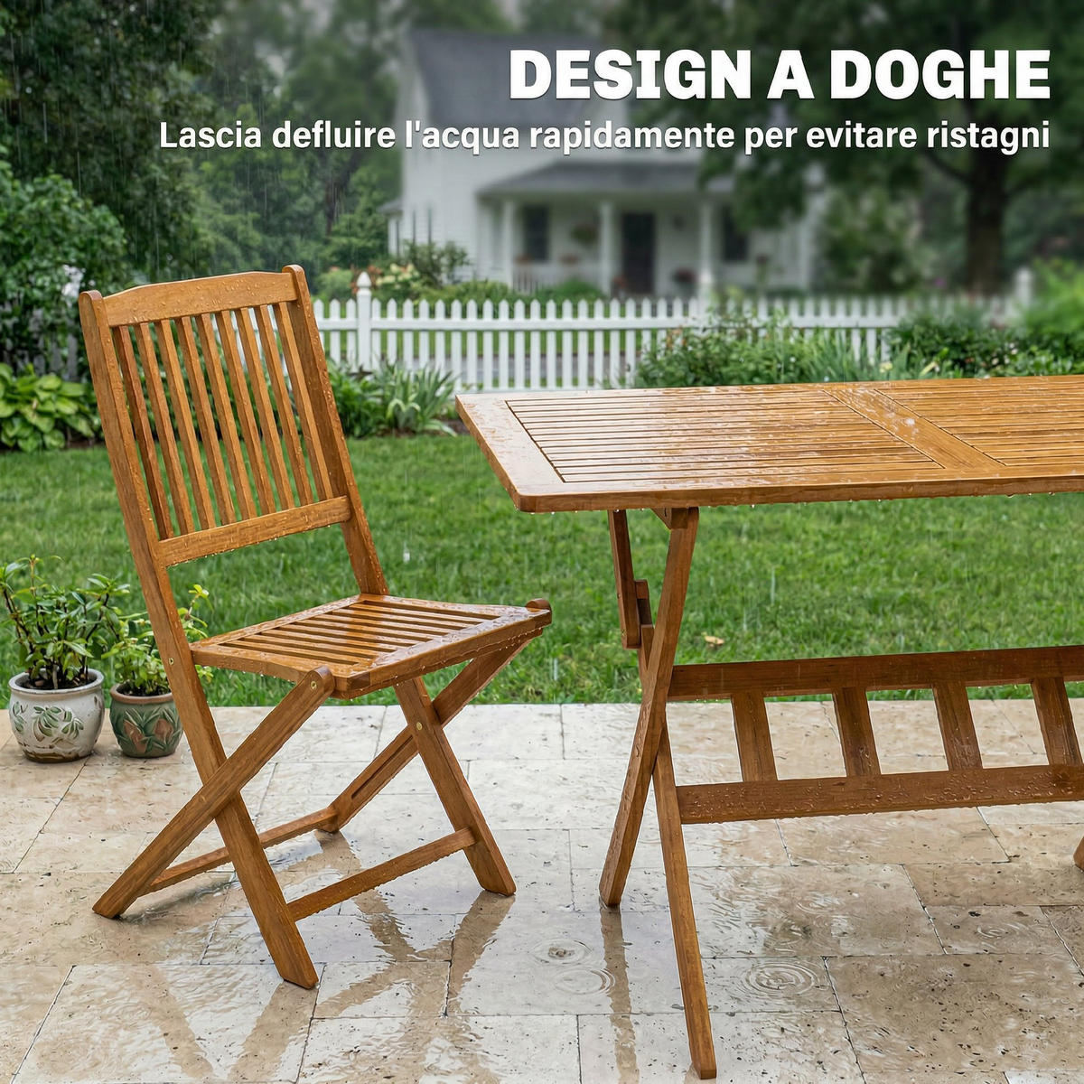 GARTEN-ESSSET 5-teilig,Tisch+4 Klappstühle - Beige, Holz - Vallsero