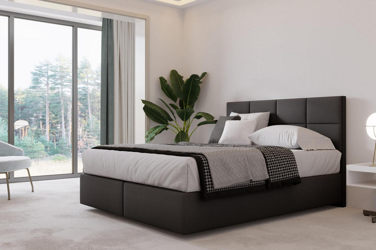BOXBETT mit Pocket und Bonellmatratze - Mallorca - Sehr Weich Modern Bett ohne Bettkasten - 180x200 cm - Schwarz - Schwarz, Kunststoff (180/200cm) - Trada