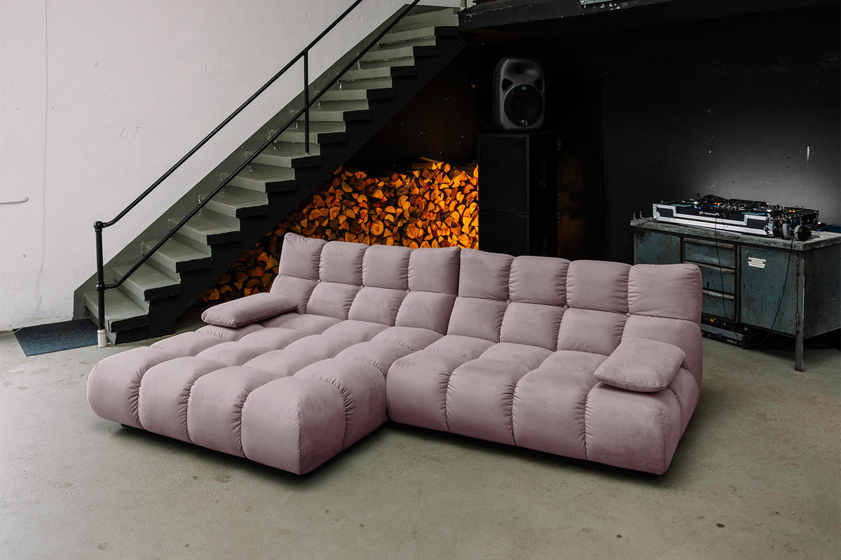 ECKSOFA VIVIEN Grau Velvet - Schwarz/Grau, Kunststoff/Textil (290/178cm) - KAWOLA