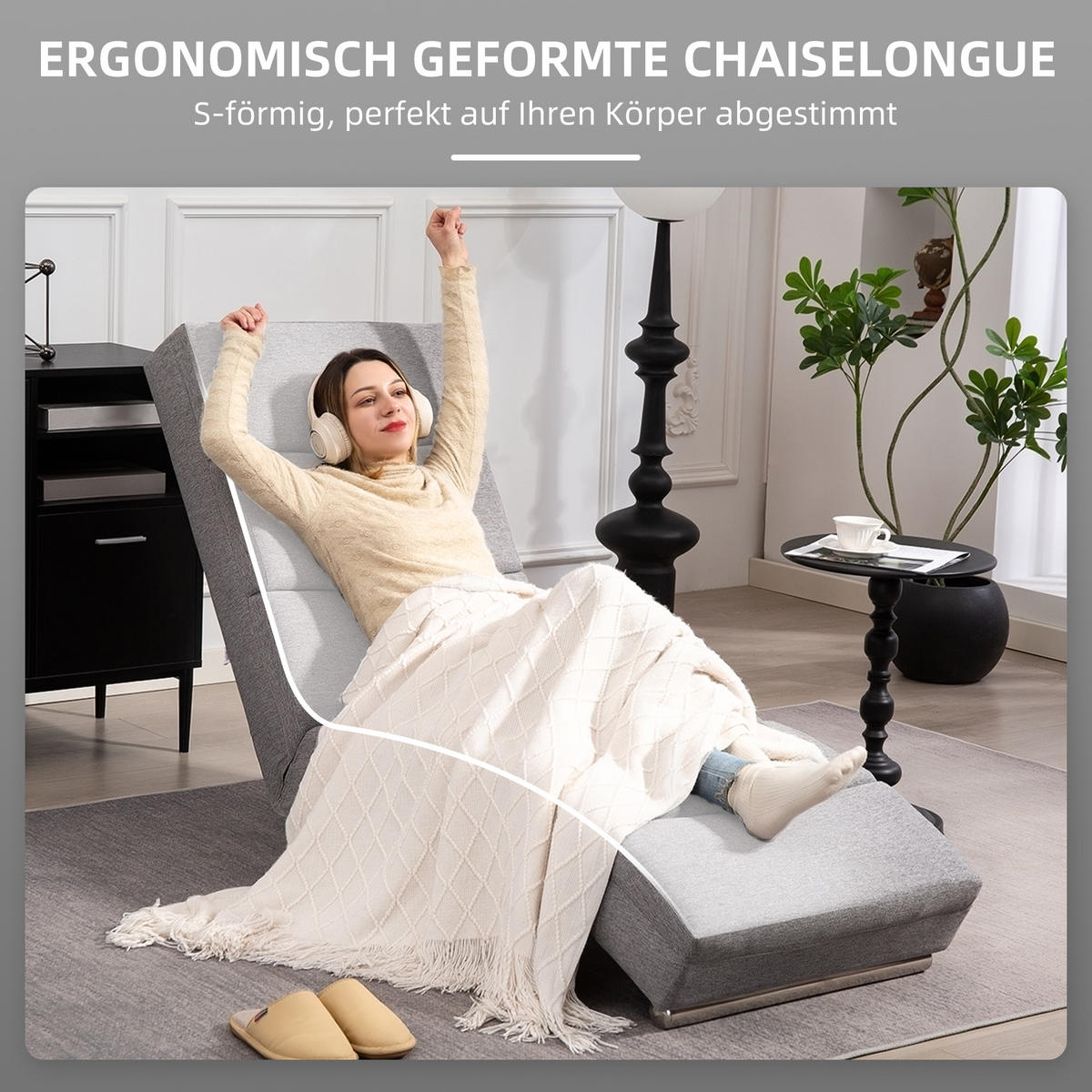 RELAXLIEGE Polyester Hellgrau - Hellgrau, Kunststoff (60.5/93/160.5cm) - HOMCOM