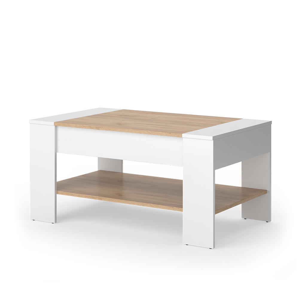 Vicco KONFERENČNÍ STOLEK August Bílý/zlatý dub 99.6 x 58.8 cm se zásuvkou