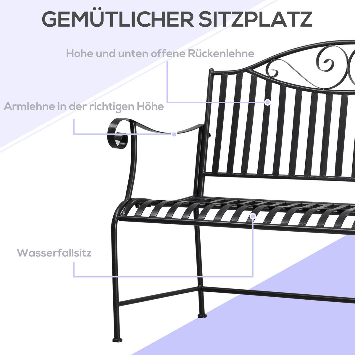 GARTENBANK, 2-Sitzer, bis 220 kg belastbar, 115,5 x 54 x 96 cm, Metall, Grau - Grau, Metall (115.5/96/54cm) - Outsunny