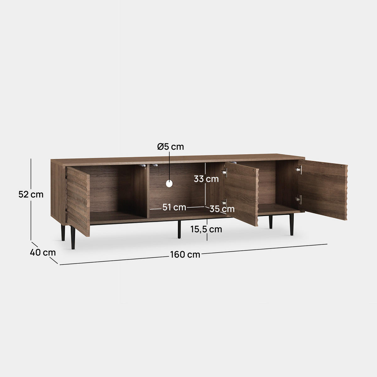TV-ELEMENT Evoke Walnuss 160 cm x 52 cm - Walnussfarben, Holzwerkstoff (160/52/40cm) - Klast Home