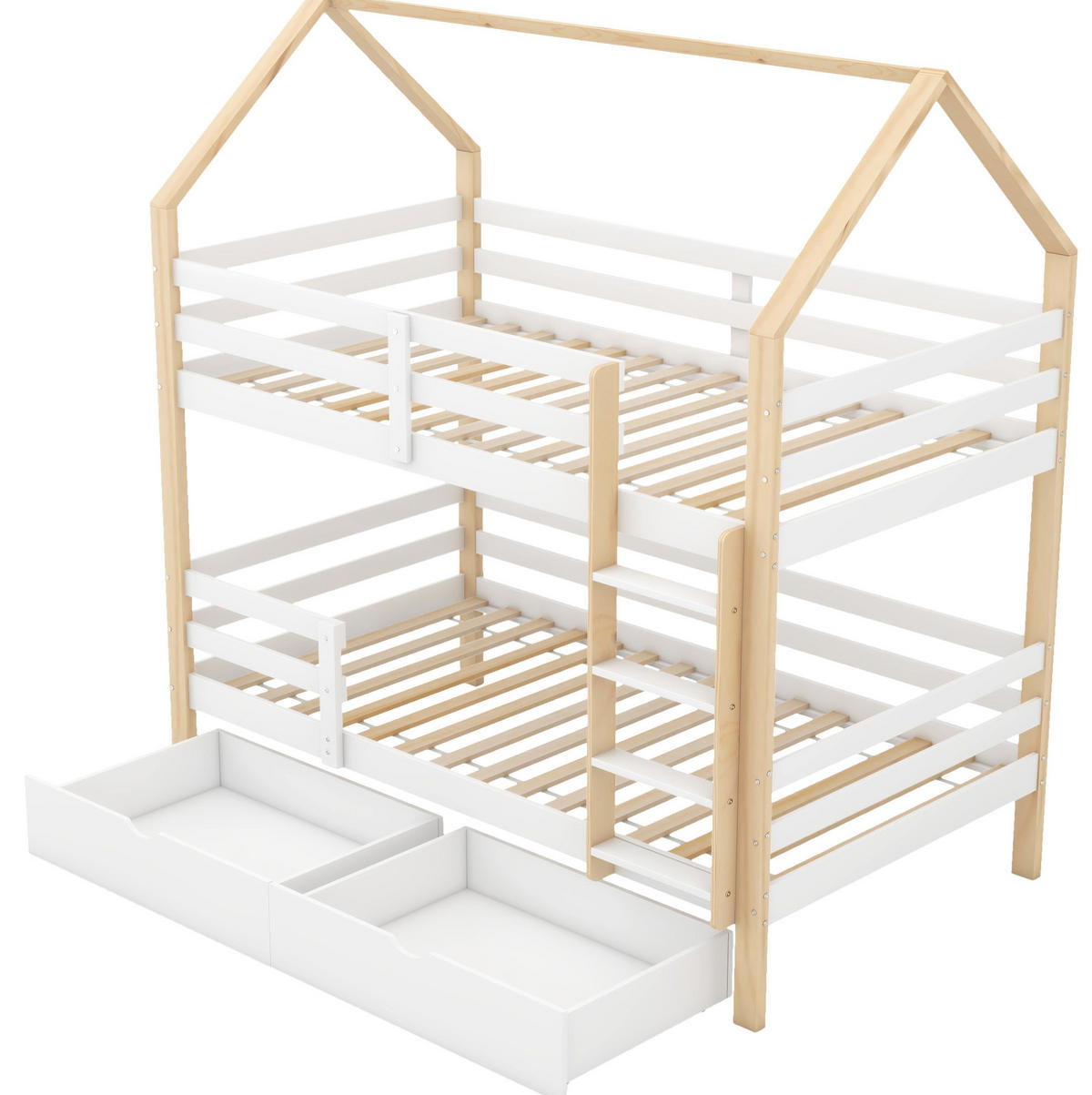 KINDERBETT 90/200 cm Hausform Weiß mit großen Schubladen - Weiß, Holz (90/200cm) - OKWISH