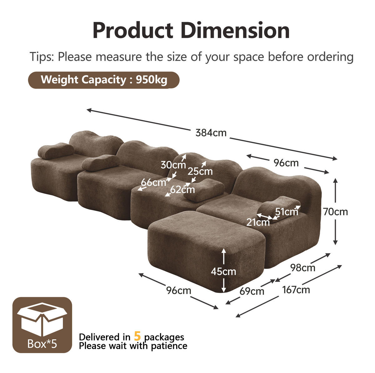 MODULSOFA Ecksofa Samt Braun 2-4-Sitzer - Braun, Textil (167/384cm) - Meubliv