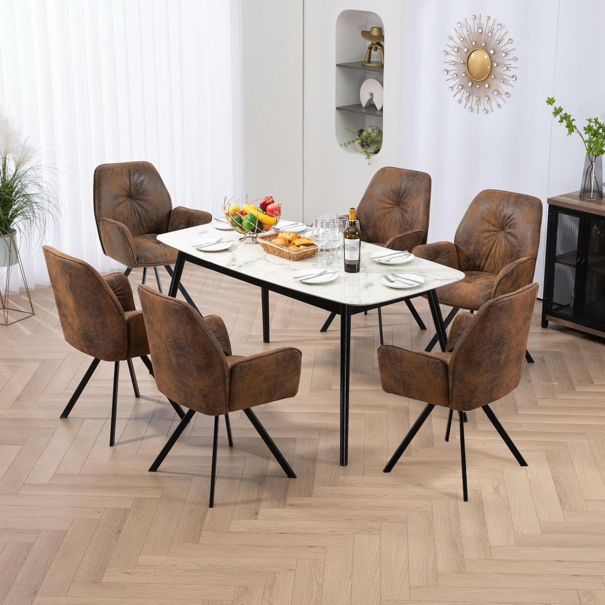 6ER Set drehbare Esszimmerstühle Braun - Braun, Textil (60/87.5/62cm) - Meubles Cosy