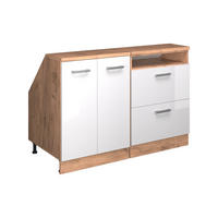 KUHINJSKI ORMAR ZA KOSINE KROVA R-Line Sjajna Bijela 120 cm Set od 2 korpusa ormara, dubina 60 cm - hrast medunac/bijela visoki sjaj, drvni materijal (120/83.8/60cm) - Vicco