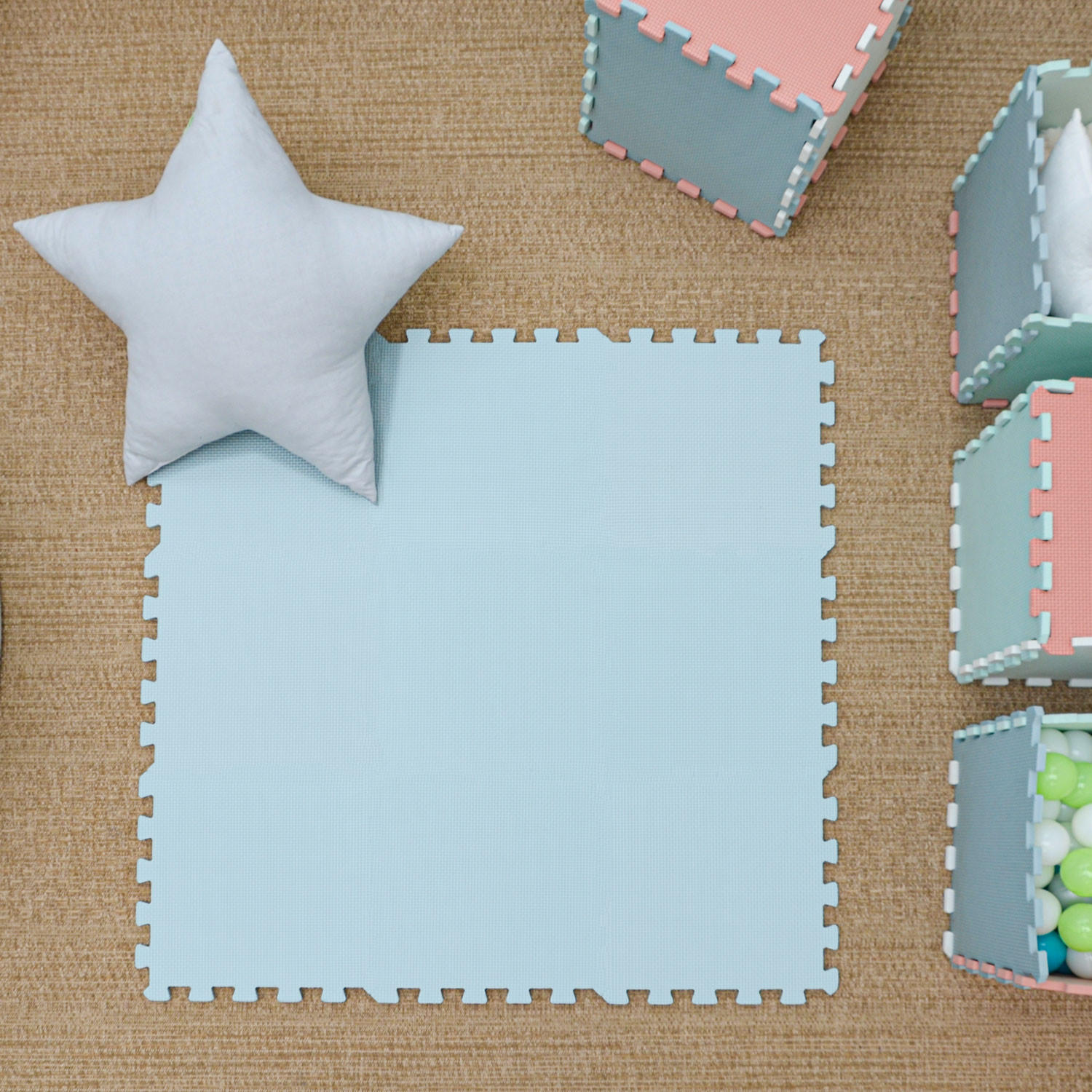 SPIELMATTE ab Null - 90 cm Baby Puzzlematte Blau - Blau, Kunststoff (30/30cm) - Littletom