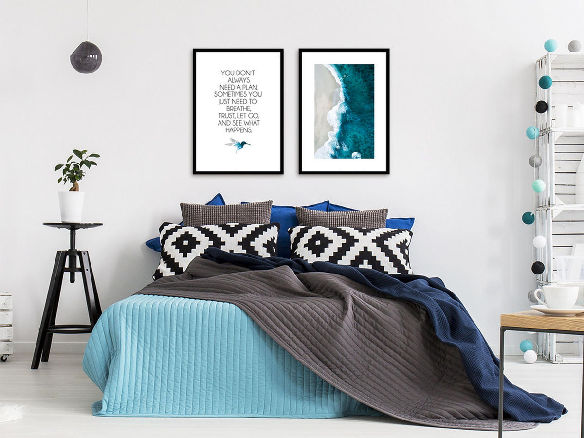 BILD mit Rahmen 2er Set 51x71 cm Spruch: Motivation Natur - Blau, Holz (51/71cm) - artissimo