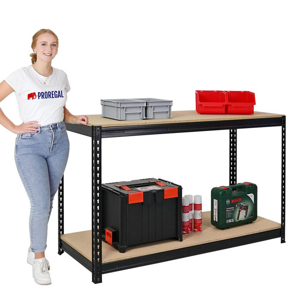 WERKBANK Strong Beast 90x150x60 cm Fachlast 500 kg Schwarz - Schwarz, Metall (150/90/60cm) - PROREGAL