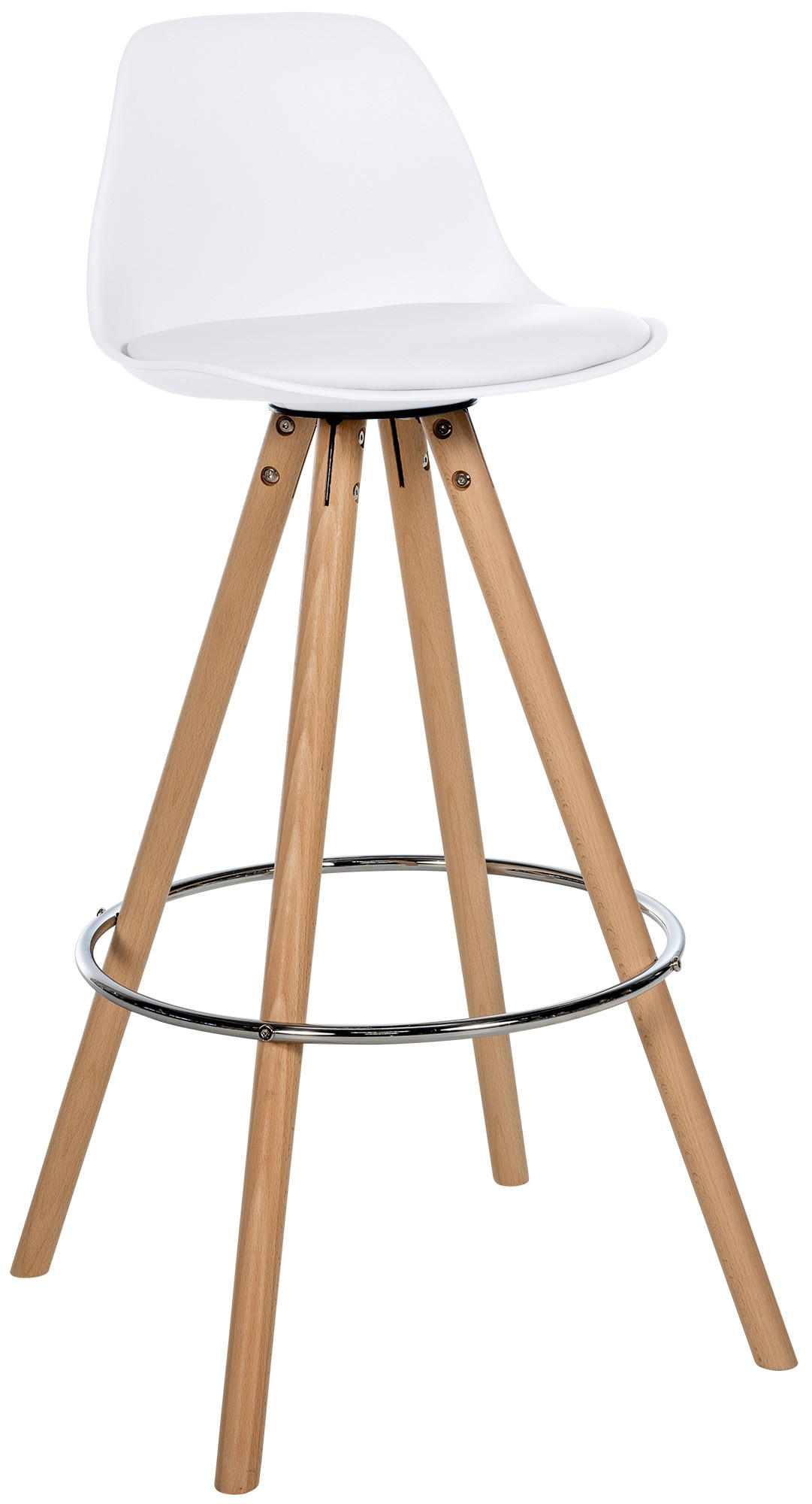 BARHOCKER Lederlook weiß - Eukalyptusholzfarben/Weiß, Holz/Textil (38/99/44cm) - CLP