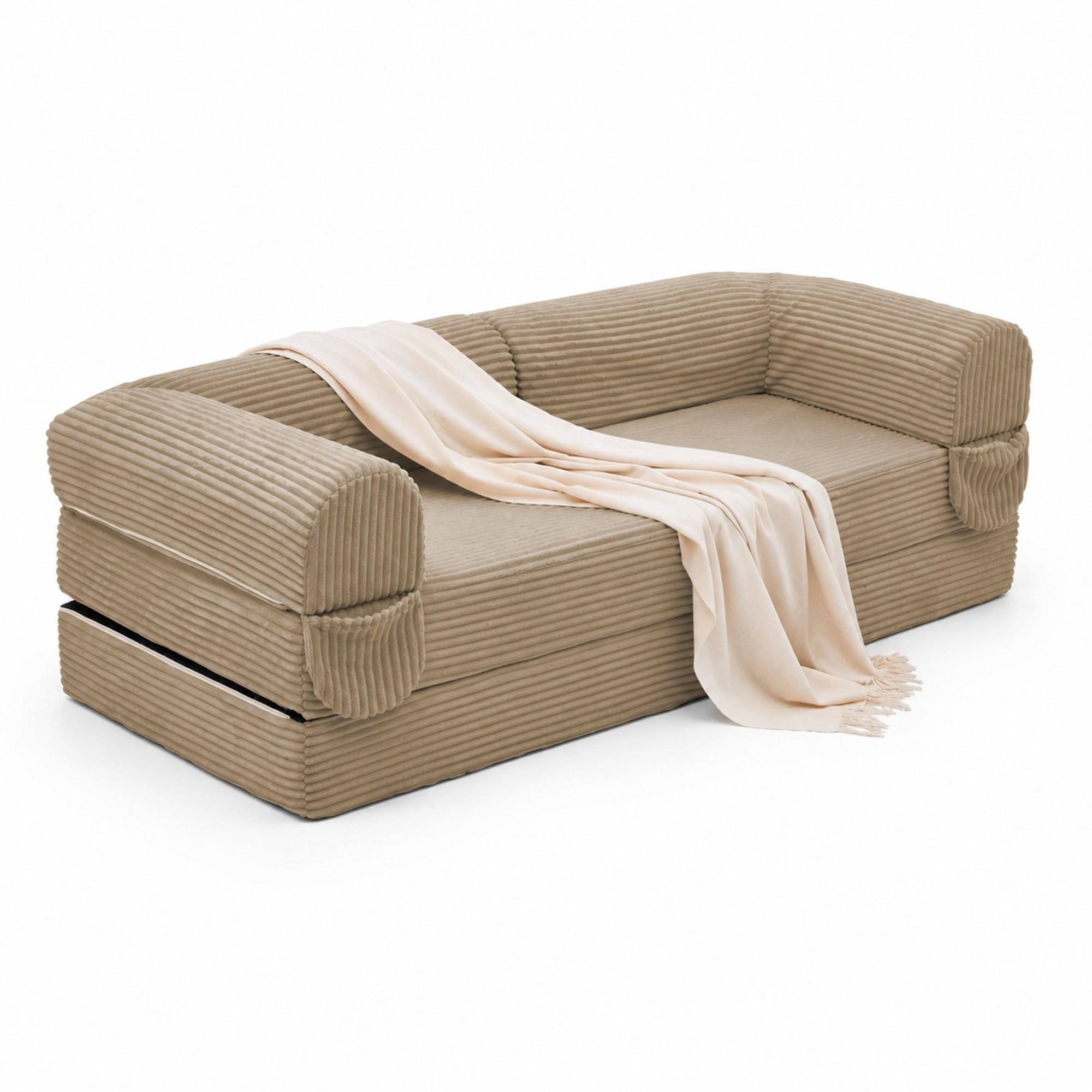 SCHLAFSOFA 2-Sitzer aus Rippcord Beige - Braun, Kunststoff (78/65/190cm) - Meubliv