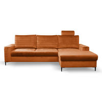 ECKSOFA GRIFO R-S Braun Velours-Stoff mit Schlaffunktion - Braun, Holz (253/165cm) - MASSENO