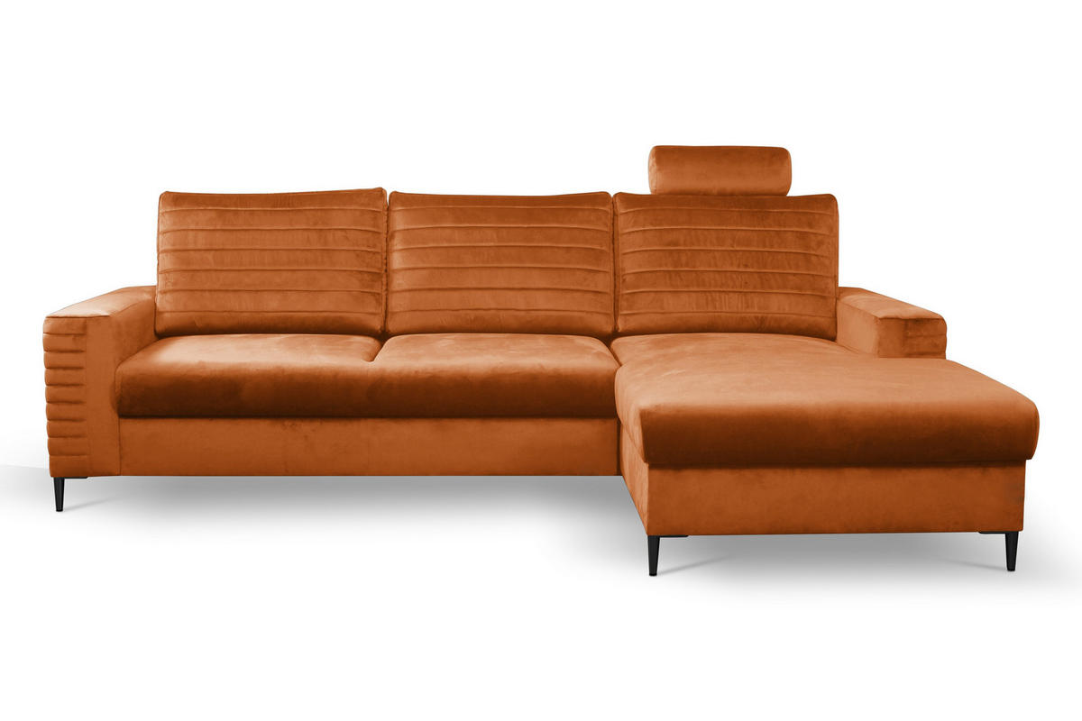 ECKSOFA GRIFO R-S Braun Velours-Stoff mit Schlaffunktion - Braun, Holz (253/165cm) - MASSENO