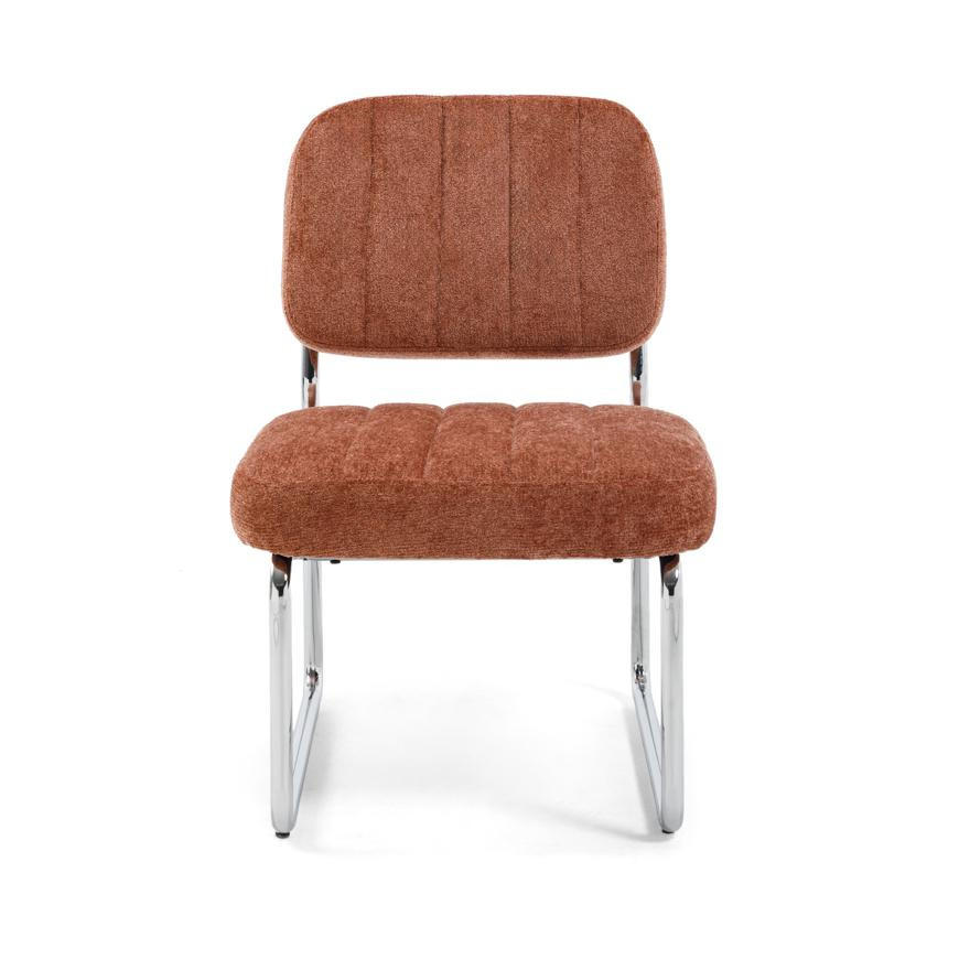 SESSEL terrakotta gepolstert verchromte Beine und Chenille-Stoff - PAOLA - Rot/Braun, Textil/Metall (56/77/70cm) - Sicaan