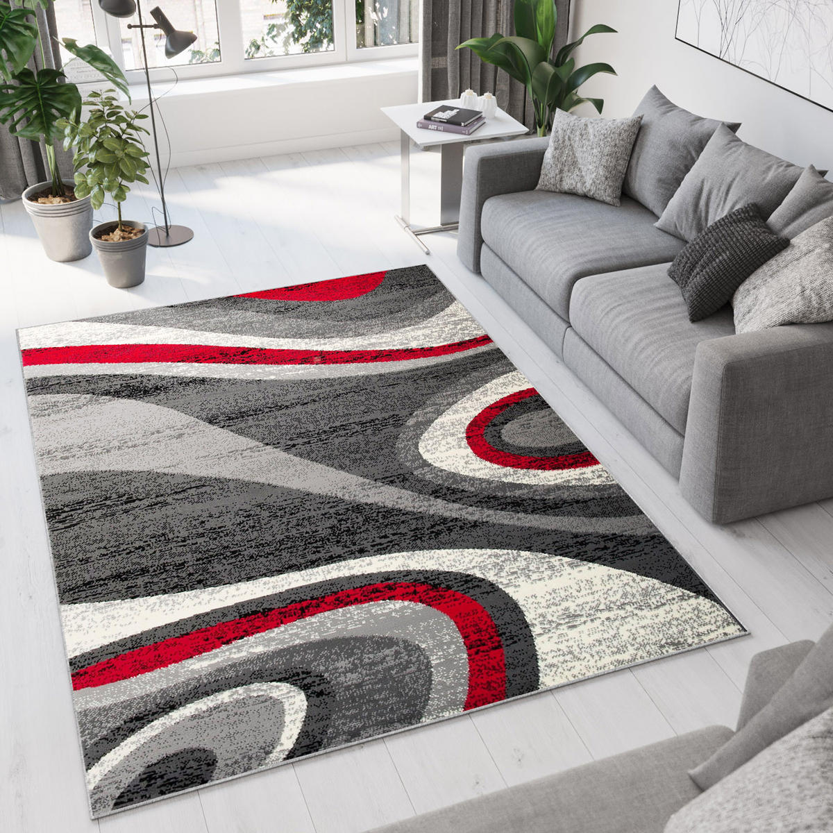 TEPPICH DREAM Grau Rot 140/200 cm - Rot/Grau, Textil (140/200cm) - Tapiso