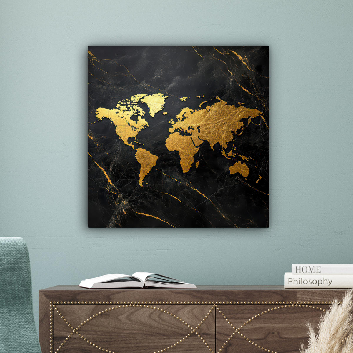 LEINWANDBILD Weltkarte - Gold - Marmor 50x50 cm - Goldfarben, Textil (50/50cm) - MuchoWow
