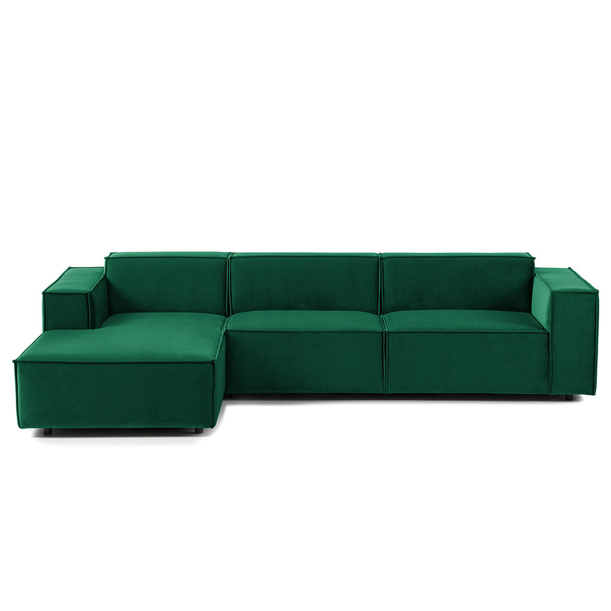ECKSOFA mit Longchair - Dunkelgrün/Schwarz, Kunststoff/Textil (294/177cm) - home24