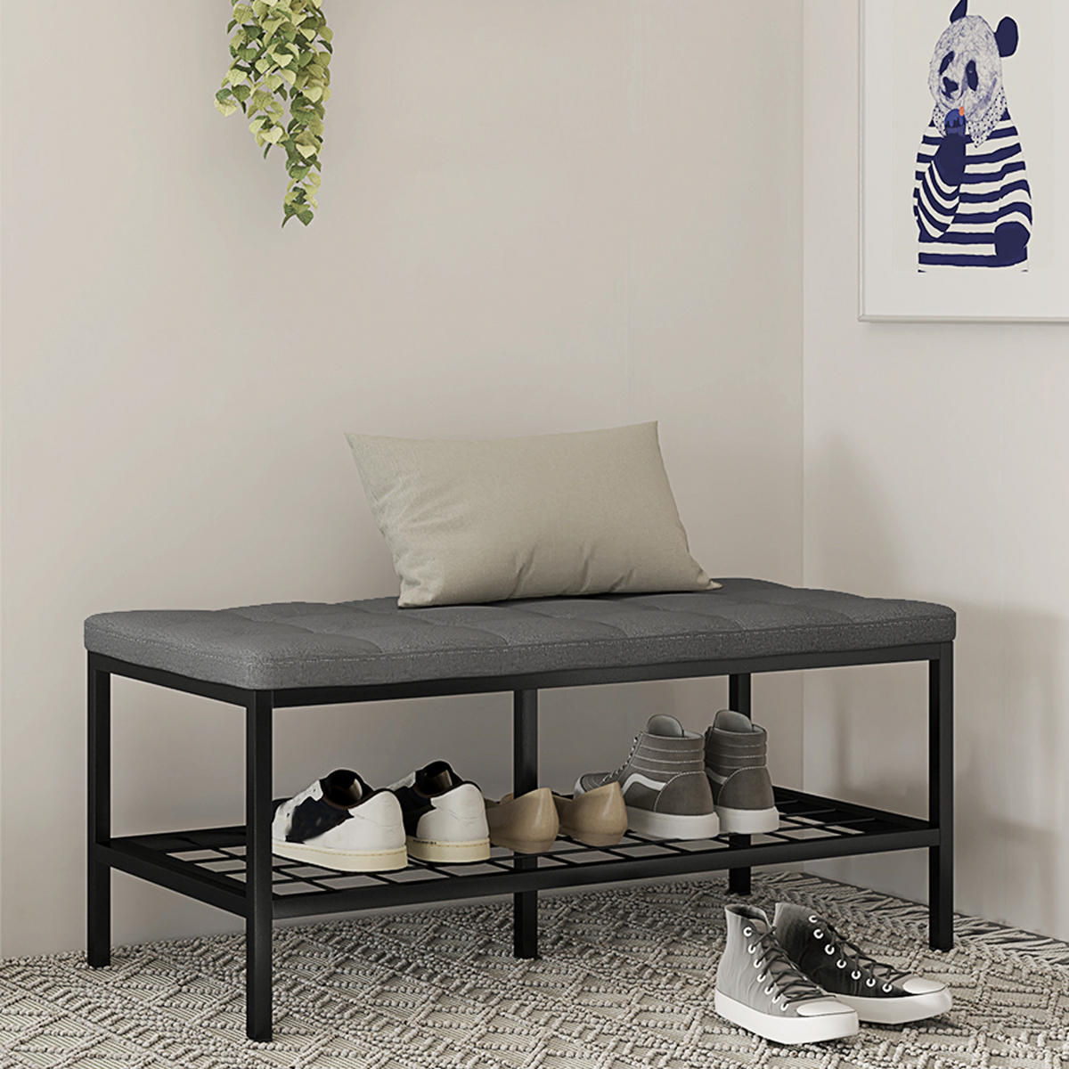 SCHUHBANK Grau 90/41/40 cm - Grau, Textil (90/40/41cm) - PANGIVO