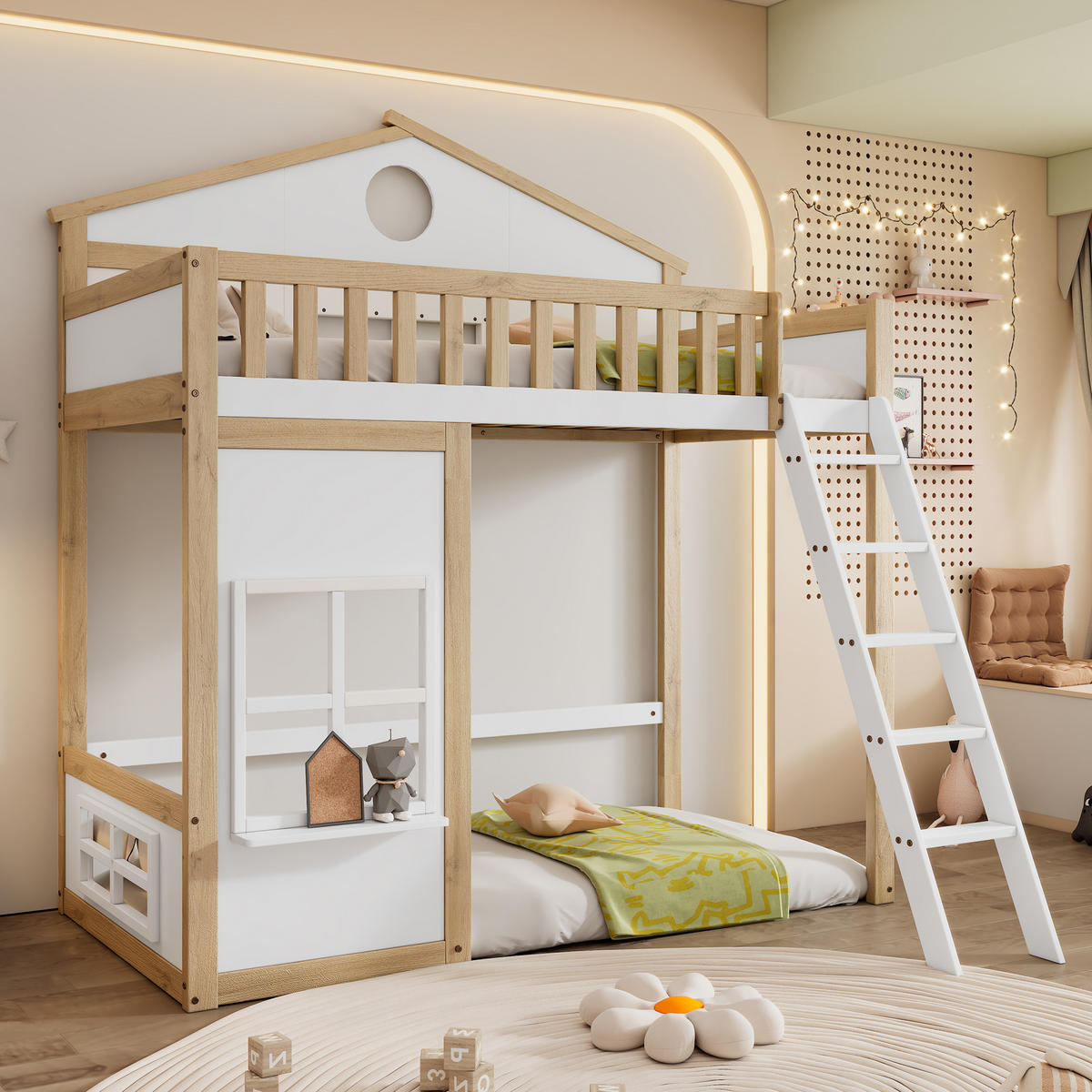 HAUSBETT Kiefer MDF 90/200 cm Weiß, Natur - Ahornfarben/Weiß, Holzwerkstoff - Raumix