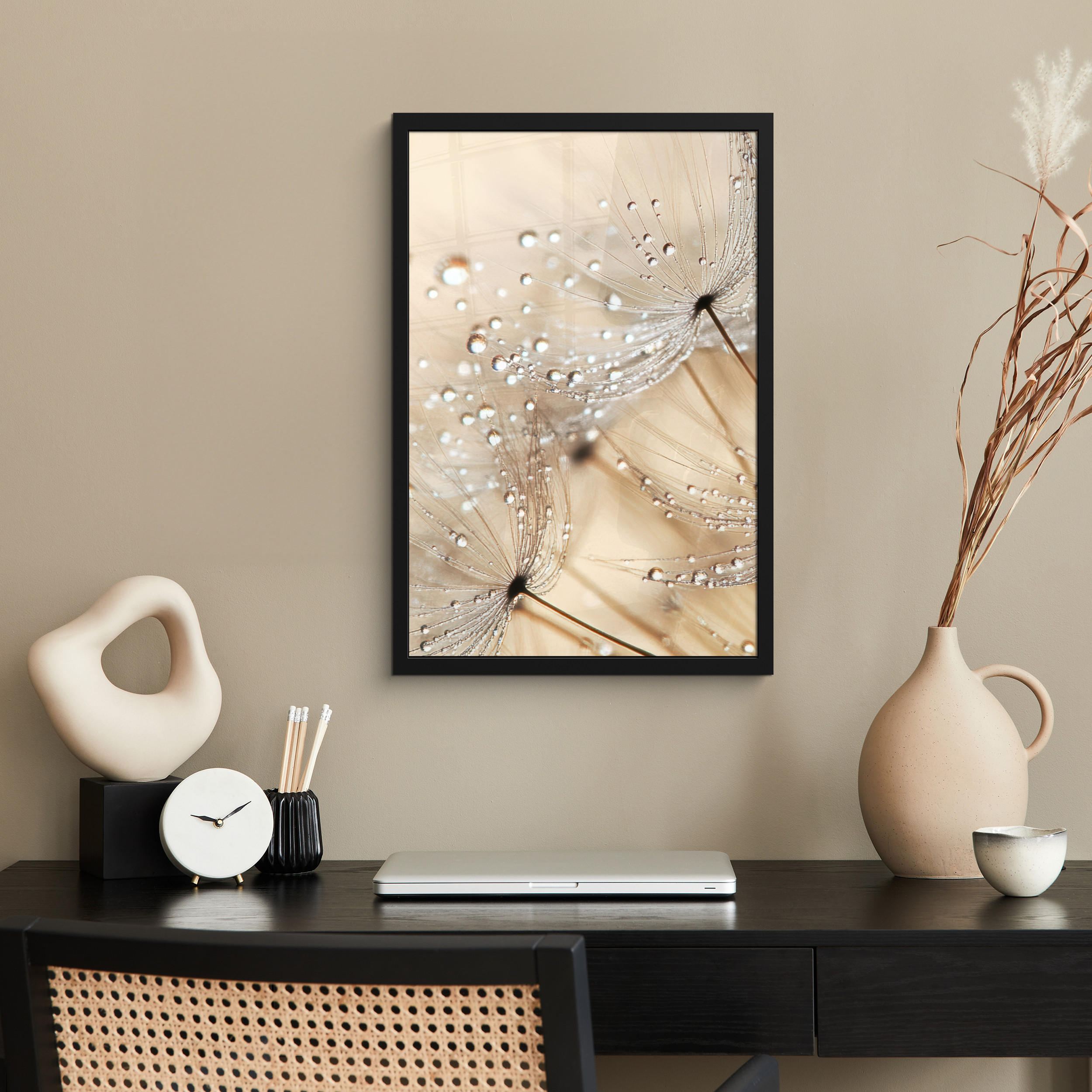 GERAHMTES BILD Löwenzahn - Abstrakt - Natur - Beige 40x60 cm - Braun, Papier (40/60cm) - MuchoWow