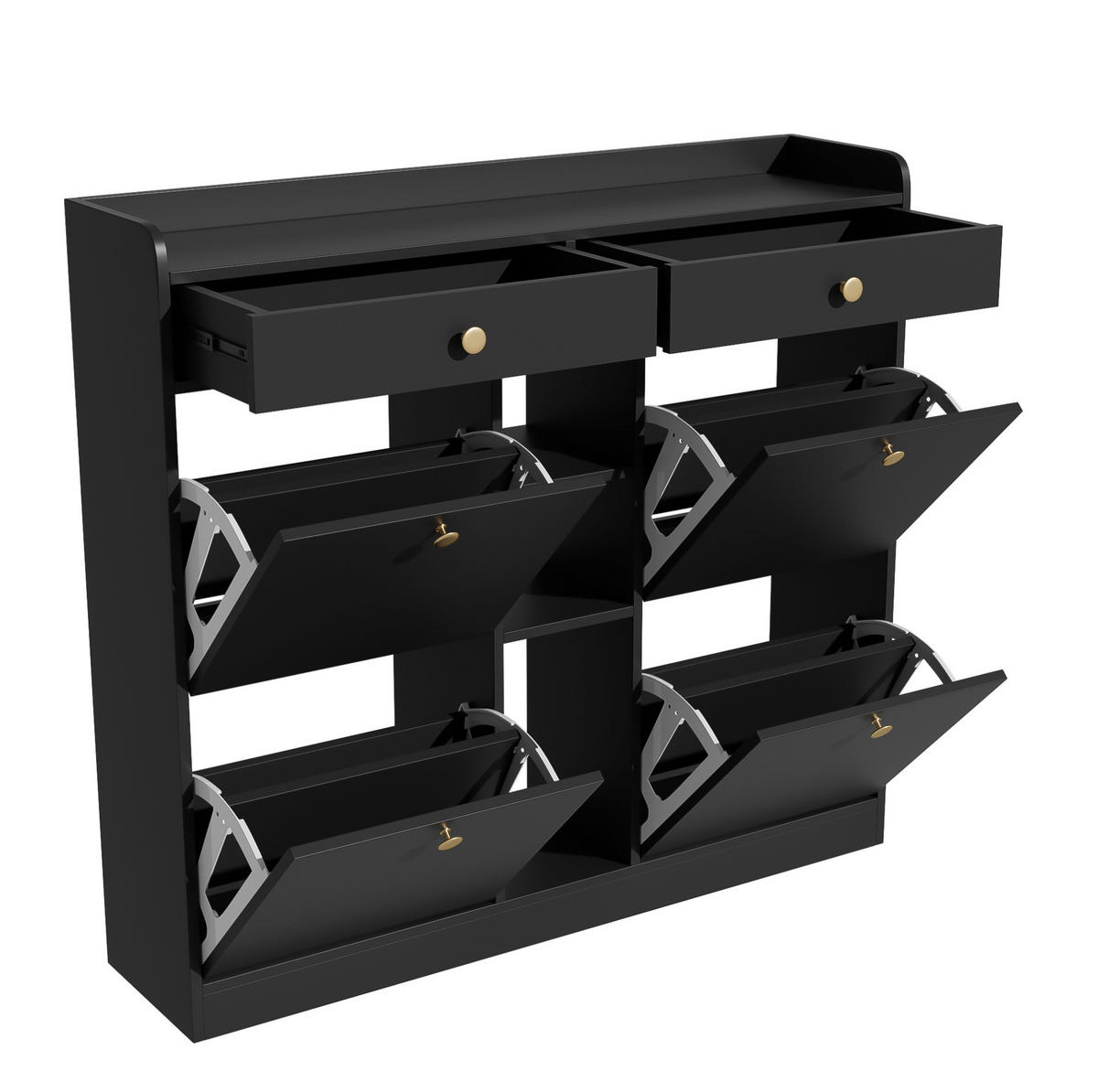 SCHUHSCHRANK 110/26/100 cm in Schwarz mit 4 Klappen und 2 Schubladen - Schwarz, Holzwerkstoff (110/100/26cm) - BEAOK