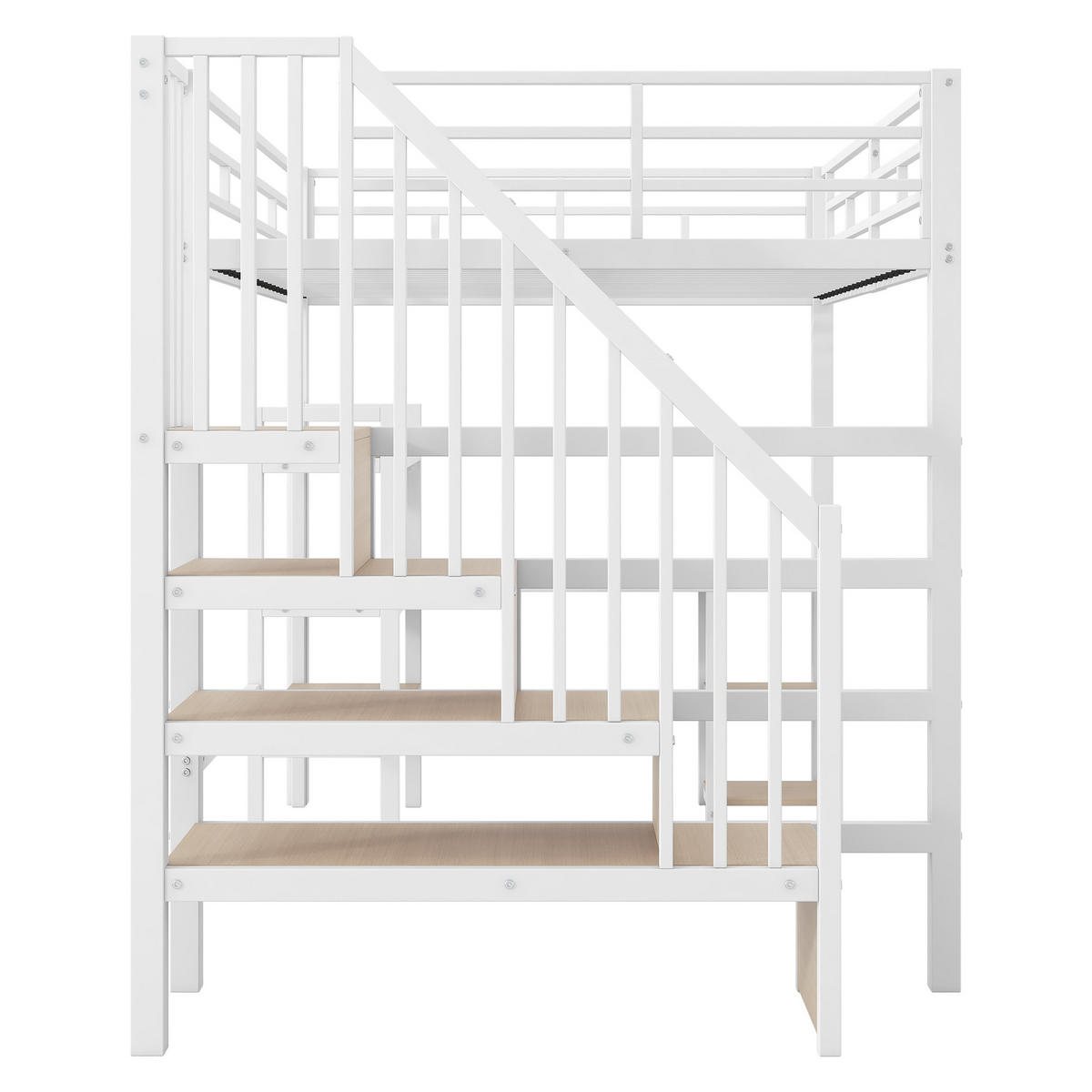 HOCHBETT 140/200 cm in Weiß mit Schreibtisch, Ablagefächern, LED und USB - Weiß, Holzwerkstoff/Metall (140/200cm) - WISHDOR