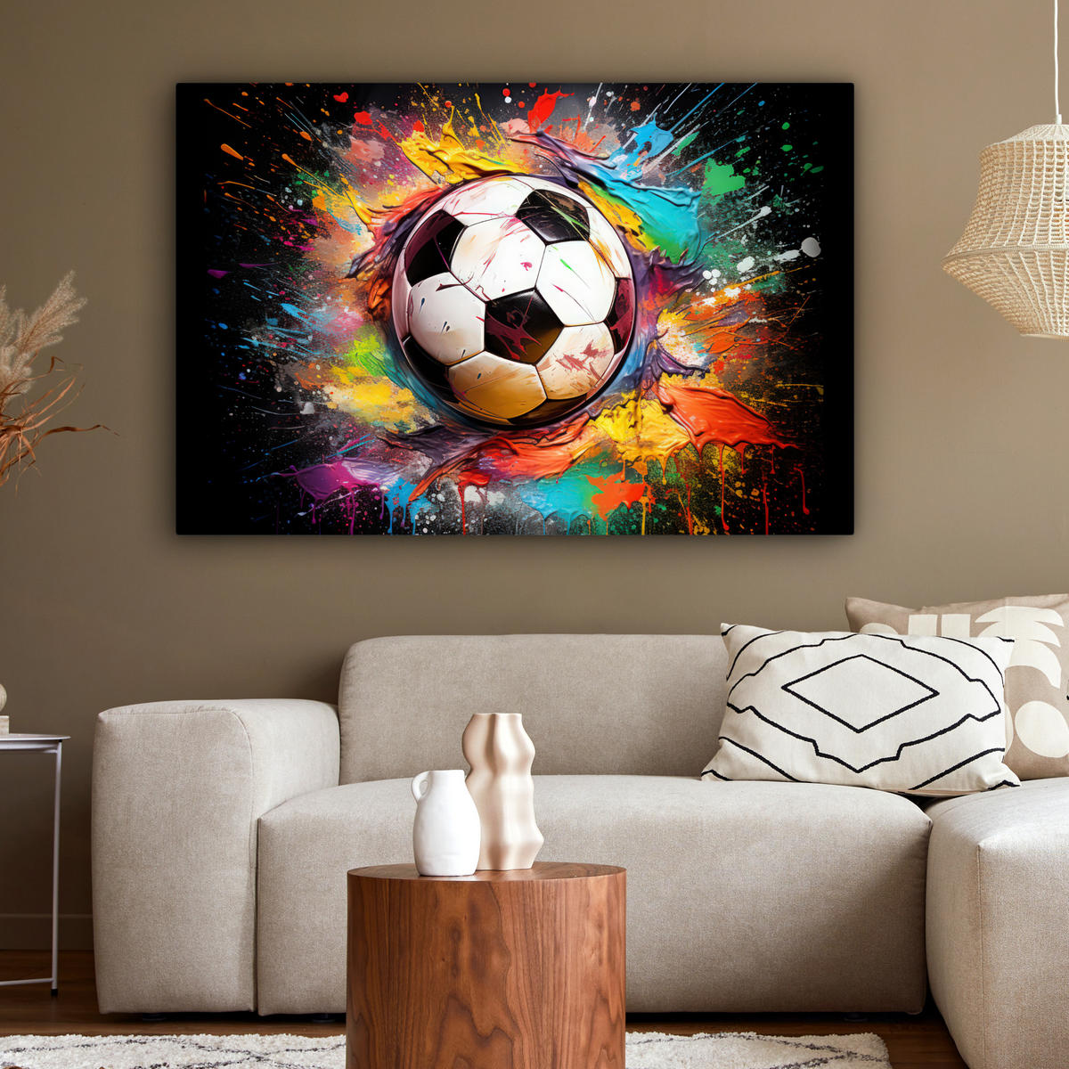 LEINWANDBILD Fußball - Farbe - Farben - Schwarz - Weiß XXL 150x100 cm - Weiß, Textil (150/100cm) - MuchoWow
