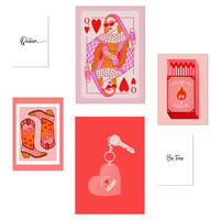 POSTER Set Mit 6 Moderne KunstIn Rosa A3 & A4 Rahmenlos - Klar, Papier (29/3cm) - Nacnic