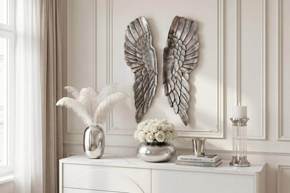 WANDDEKORATION FALLEN ANGEL Metall Silber 200 cm - Silberfarben, Metall (20/65/5cm) - riess-ambiente