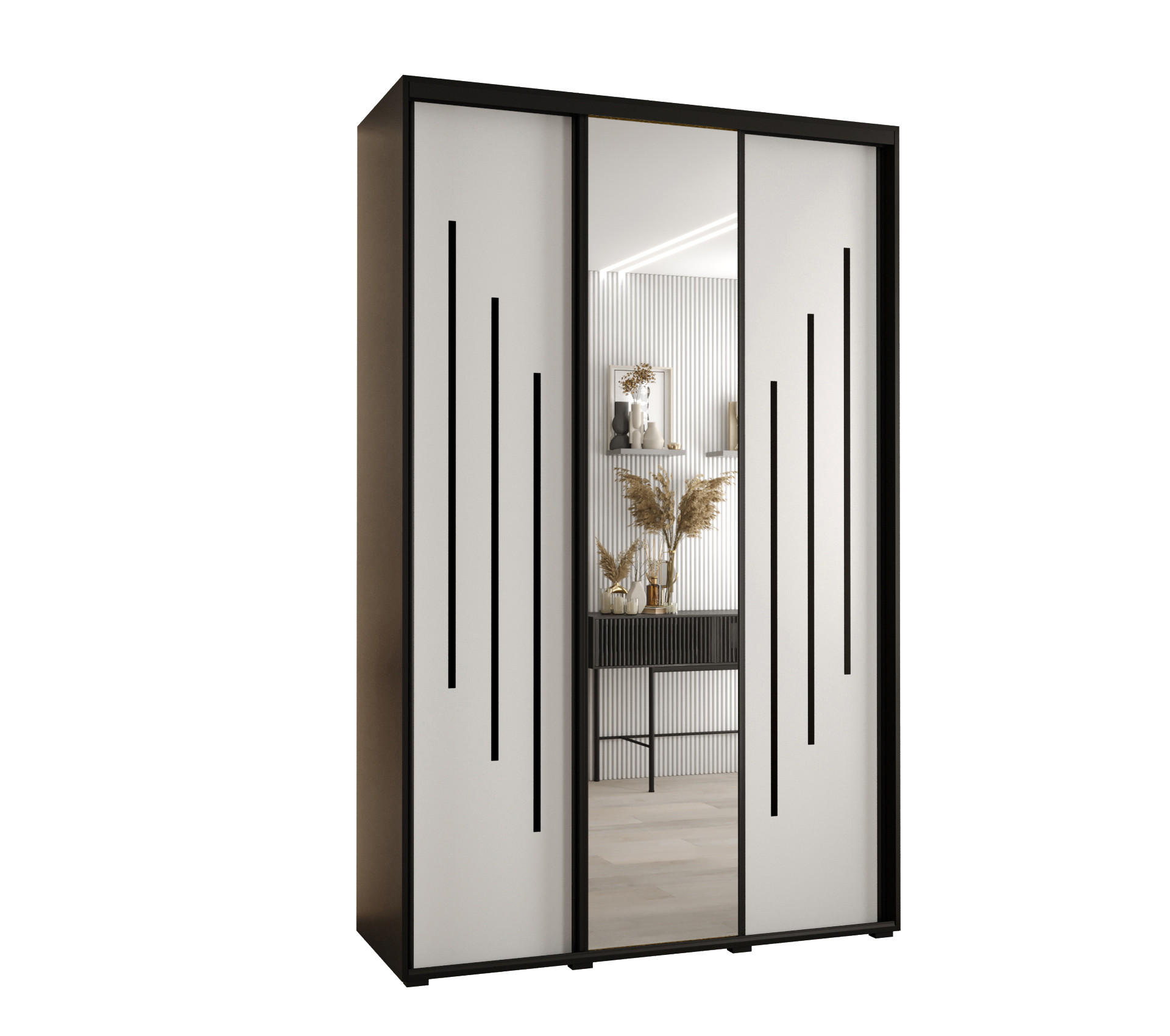 Abiks Möbel Schwebetürenschrank Schwarz, Weiß, Schwarz 160x235x45 cm