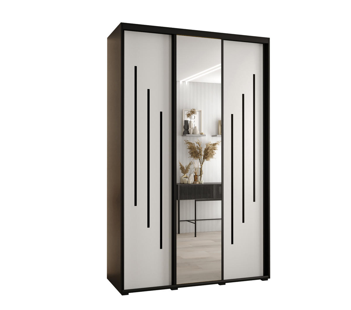 SCHWEBETÜRENSCHRANK 235,2/160/45 3-türig - Schwarz/Weiß, Holz/Metall (160/235/45cm) - Abiks Möbel
