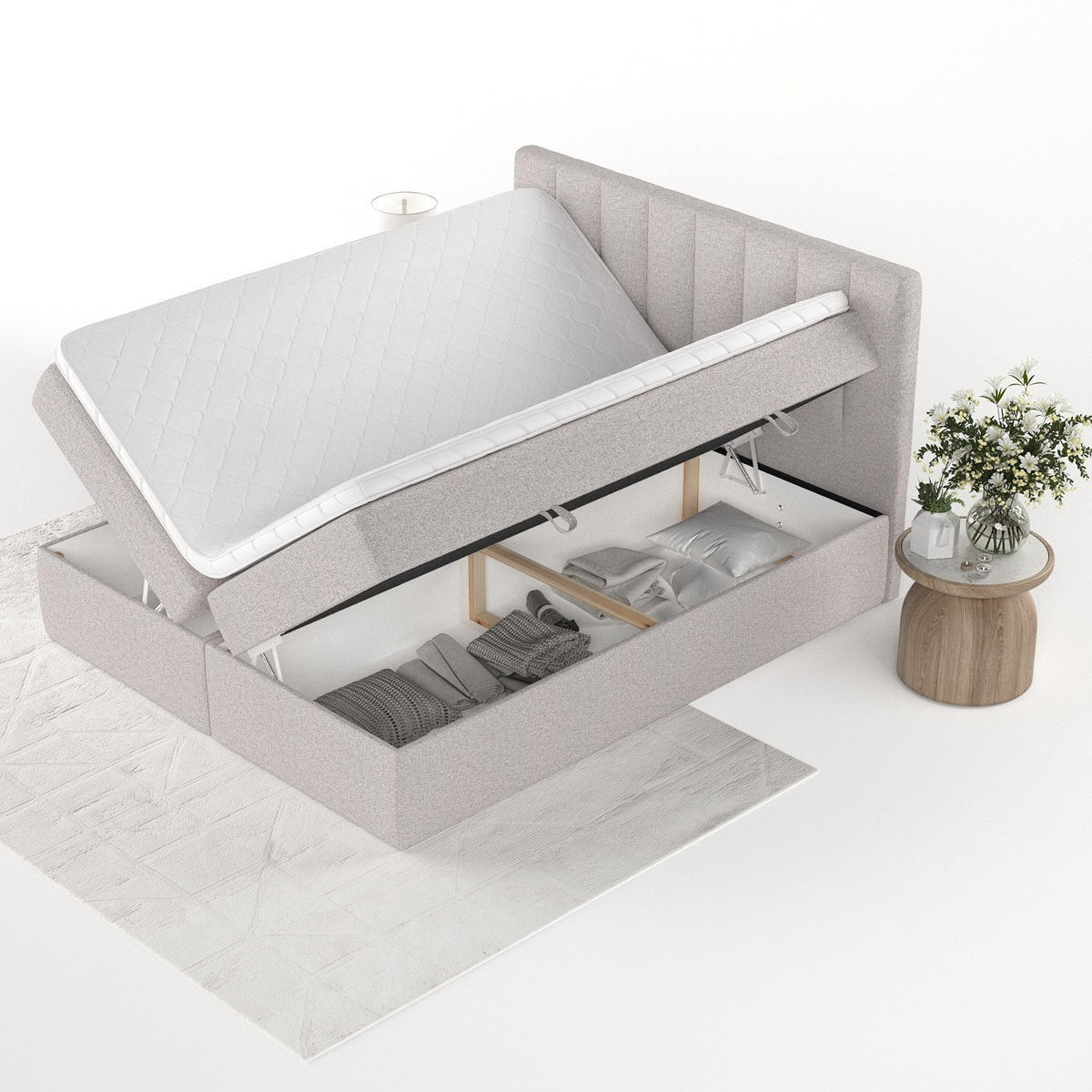 BOXBETT Bari 200/200 cm Beige im Riva Stoff - Beige, Holz/Holzwerkstoff (200/200cm) - AltaBeds