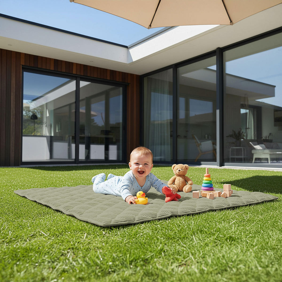 KRABBELDECKE Khaki Grün 120x120cm - Grün, Textil (120/120cm) - Sanosoft