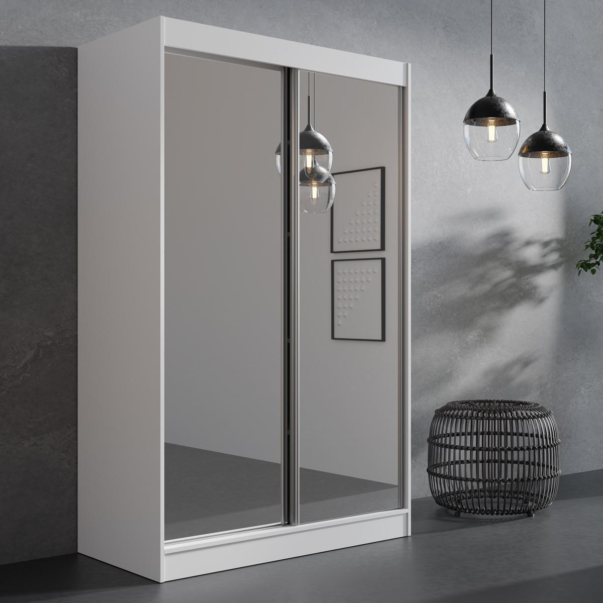 SCHIEBETÜRENSCHRANK mit Spiegel Como 2D2L 120 Grau - Silberfarben/Weiß, Holzwerkstoff/Metall (120/201/65cm) - mzm24