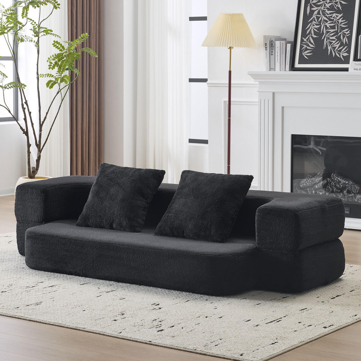 2-SITZER SCHLAFSOFA Stoff Schwarz klappbar mit Kissen - Schwarz, Textil (190/48/104cm) - WISHDOR