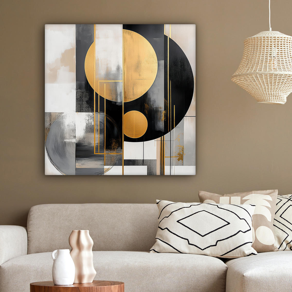 LEINWANDBILD Abstrakt - Gold - Silber - Formen - Ästhetisch - Modern 90x90 cm - Goldfarben, Textil (90/90cm) - MuchoWow