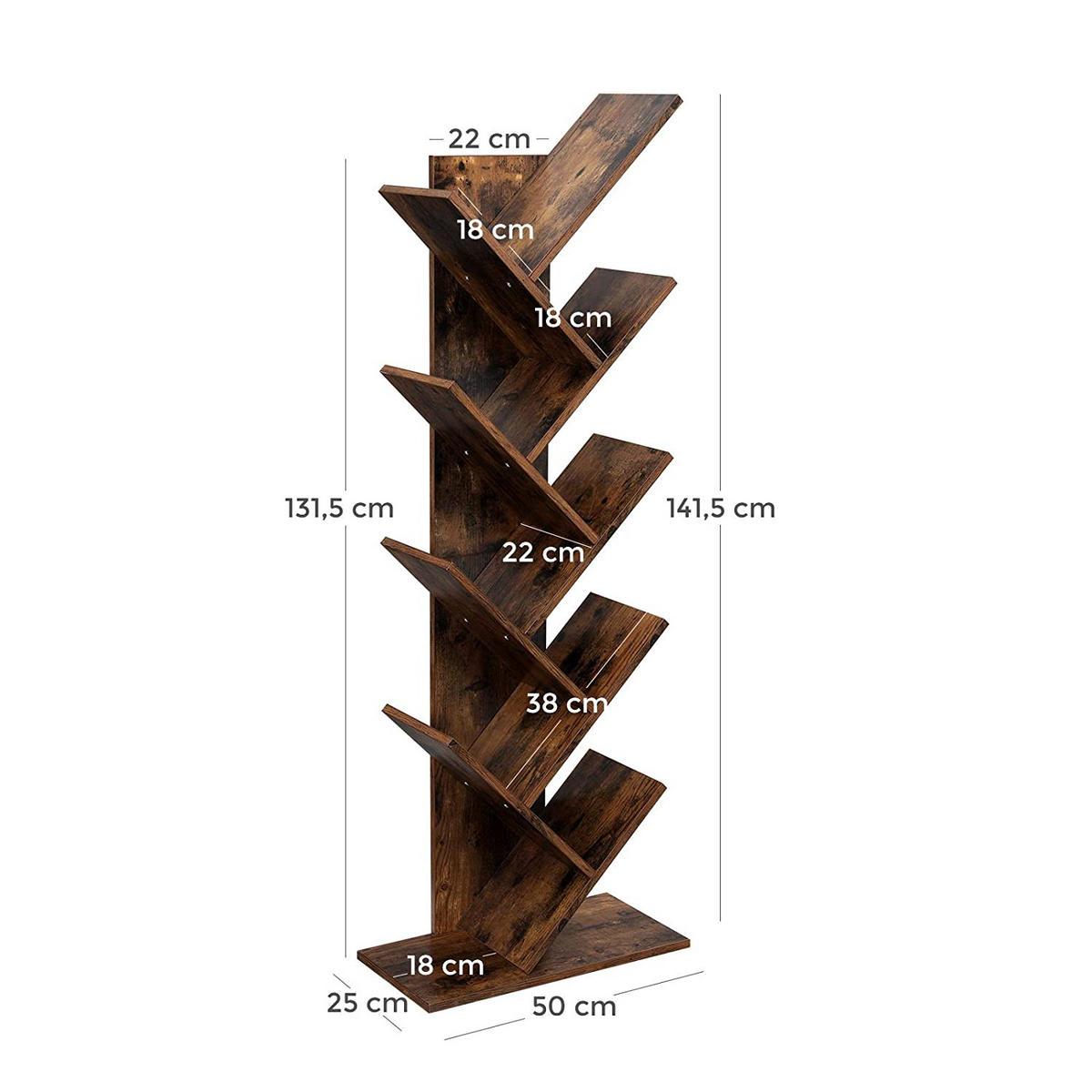 BÜCHERREGAL Rustikales Braun 50x25 cm LBC11BX Stabilität - Braun, Holzwerkstoff (50/141.5/25cm) - Edanti