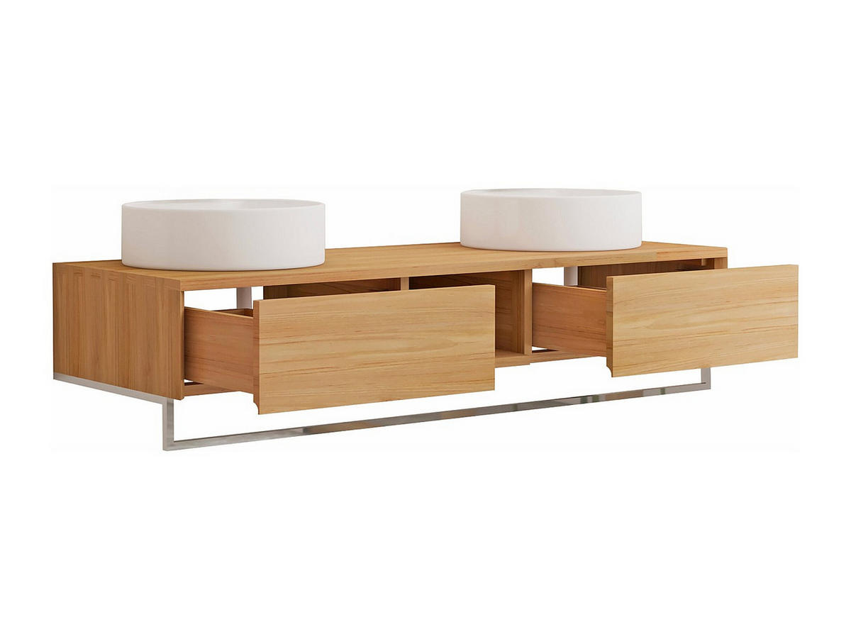 DOPPELWASCHTISCH - 140 cmcm x 50 cmcm - Holz, Platte - Naturfarben Hell - KUPANG - Naturfarben, Holz (140/32/50cm) - Vente-Unique