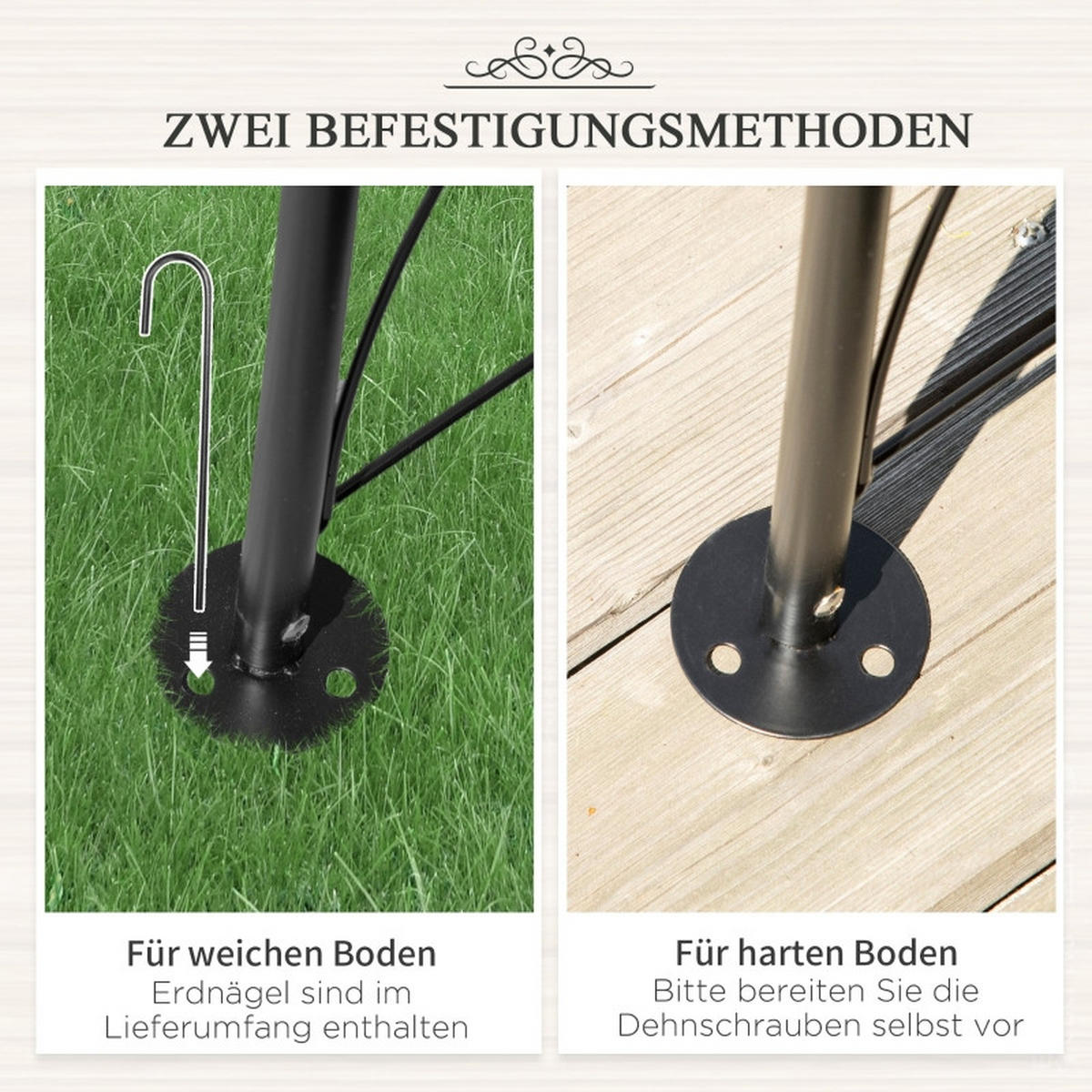 GARTENBOGEN mit Rankgitter, Bogendach, schwarzes Metall, 114 x 30 x 230 cm, für Kletterpflanzen und als Dekoration - Schwarz, Metall (30/230/114cm) - Outsunny