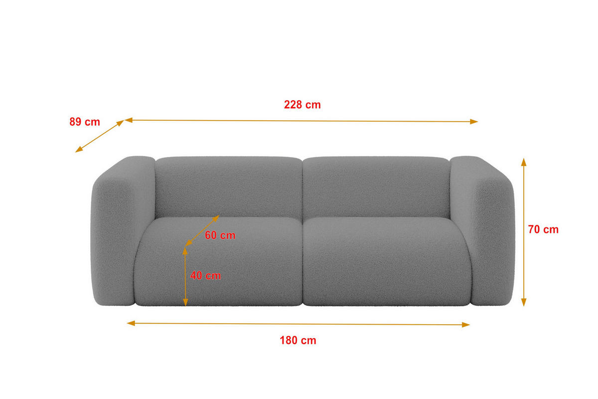 MODULARES Sofa 2-SITZER MIRA-S1 228x89x70 Grau cm Bouclé - Platinfarben/Schwarz, Holzwerkstoff/Kunststoff (228/70/89cm) - ALTDECOR