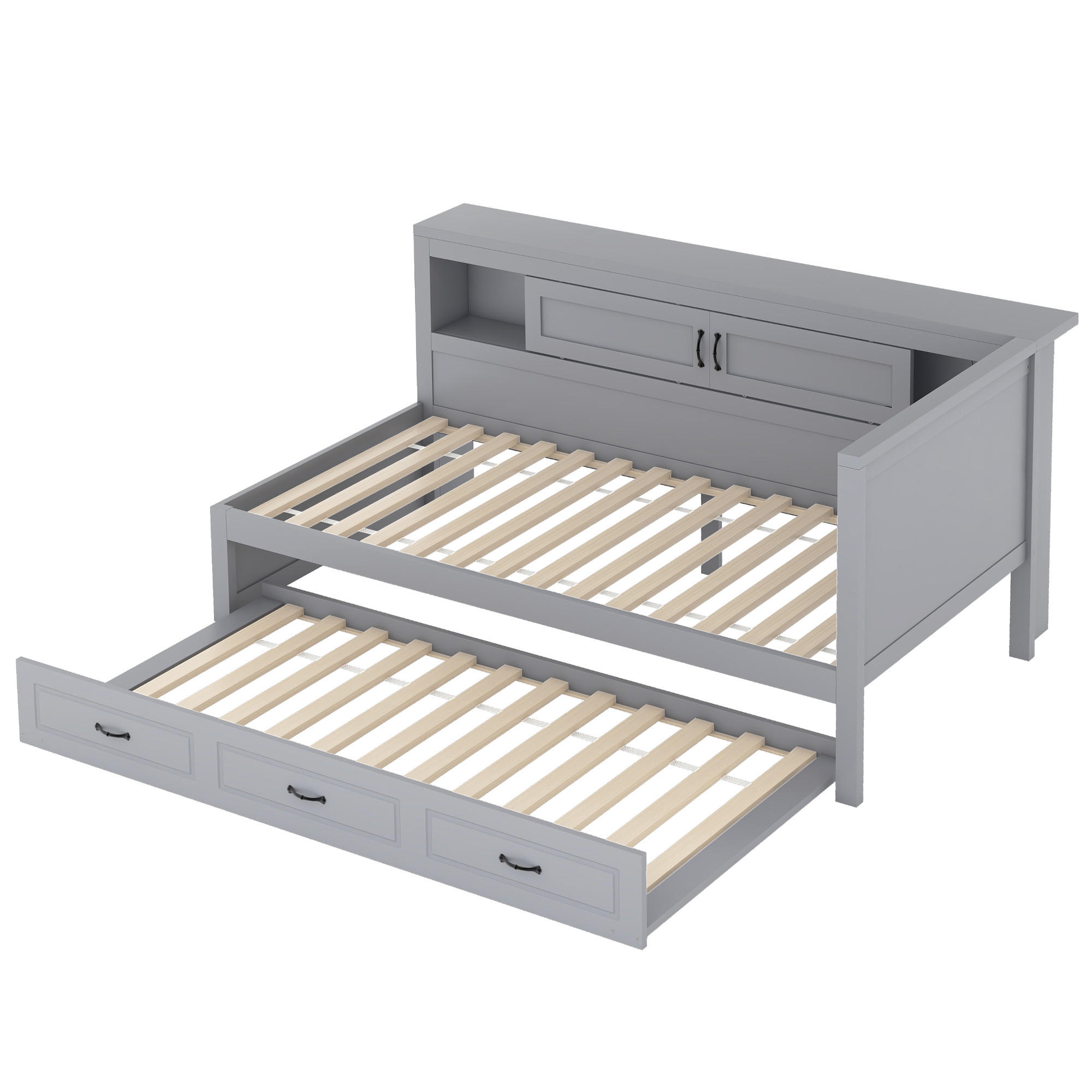 TAGESBETT 90/200 cm DE-04809, mit LED und Ausziehbett in Grau - Grau, Holzwerkstoff (90/200cm) - ComfortXL