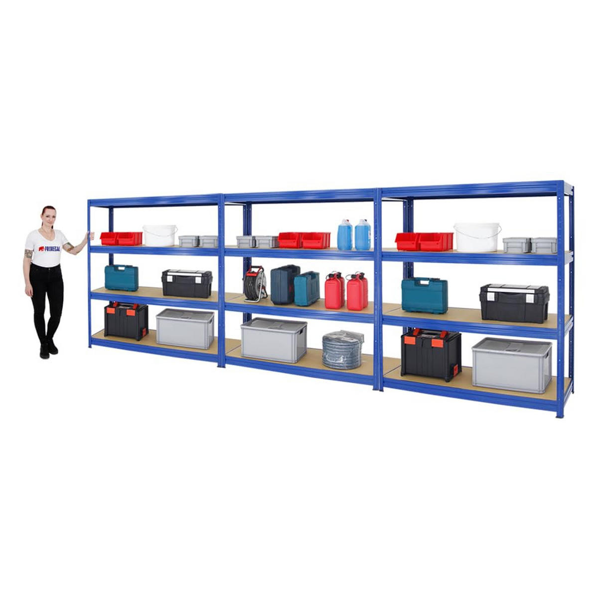 SCHWERLASTREGAL Dino 3er-Set mit 3x 180x160x60 cm Fachlast 600 kg Blau - Blau, Metall (480/180/60cm) - PROREGAL