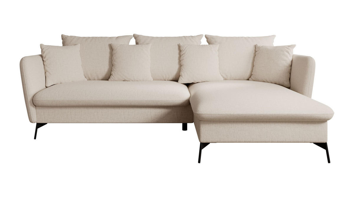 ECKSOFA FERRO Creme Chenille mit Schlaffunktion - Creme, Holz (258/167cm) - MASSENO