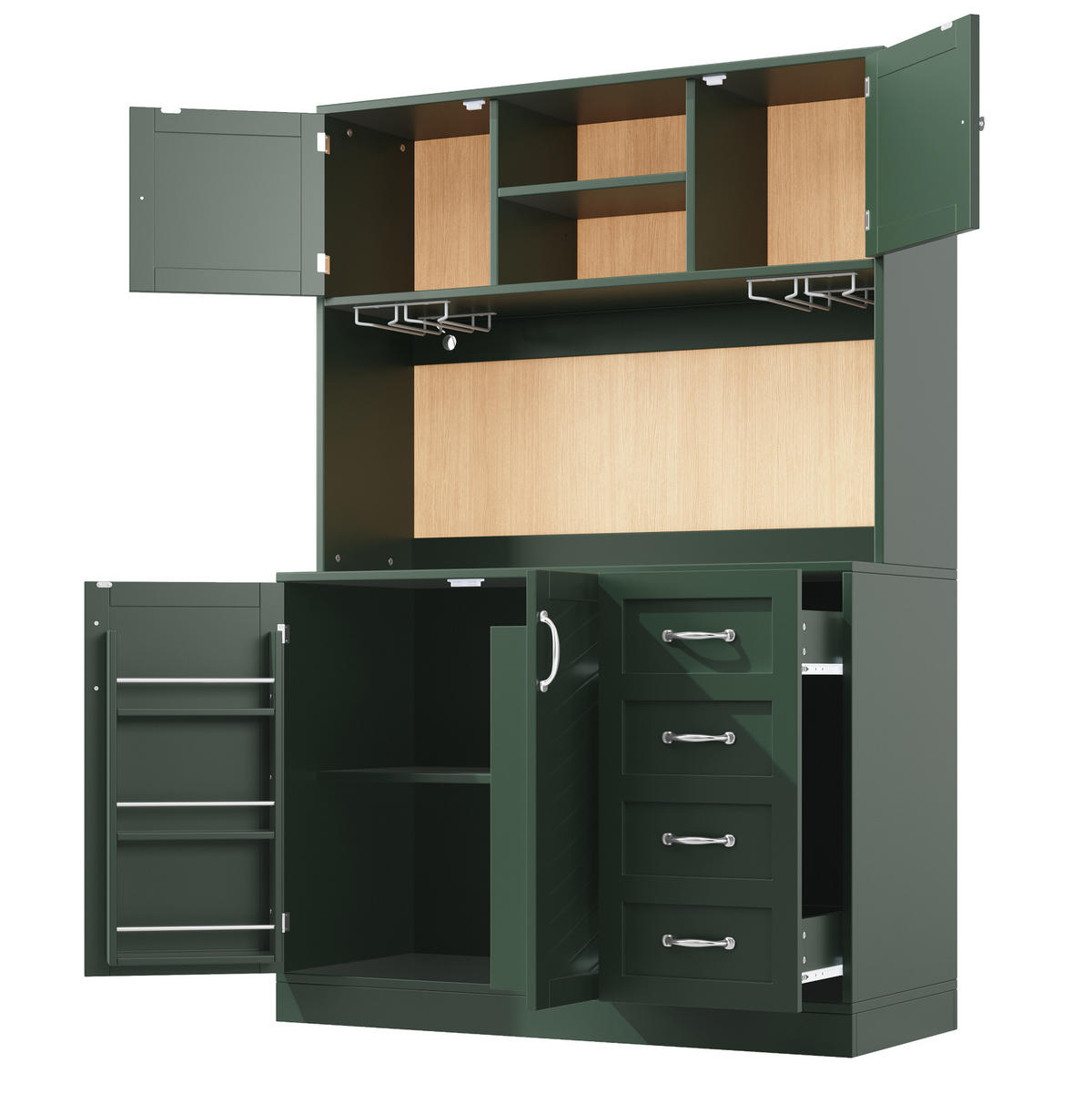 BUFFETOVÁ skrinka 120/40/188 cm zelená s LED osvetlením a držiakmi na nápoje z MDF - zelená, kompozitné drevo (120/188/40cm) - OKWISH