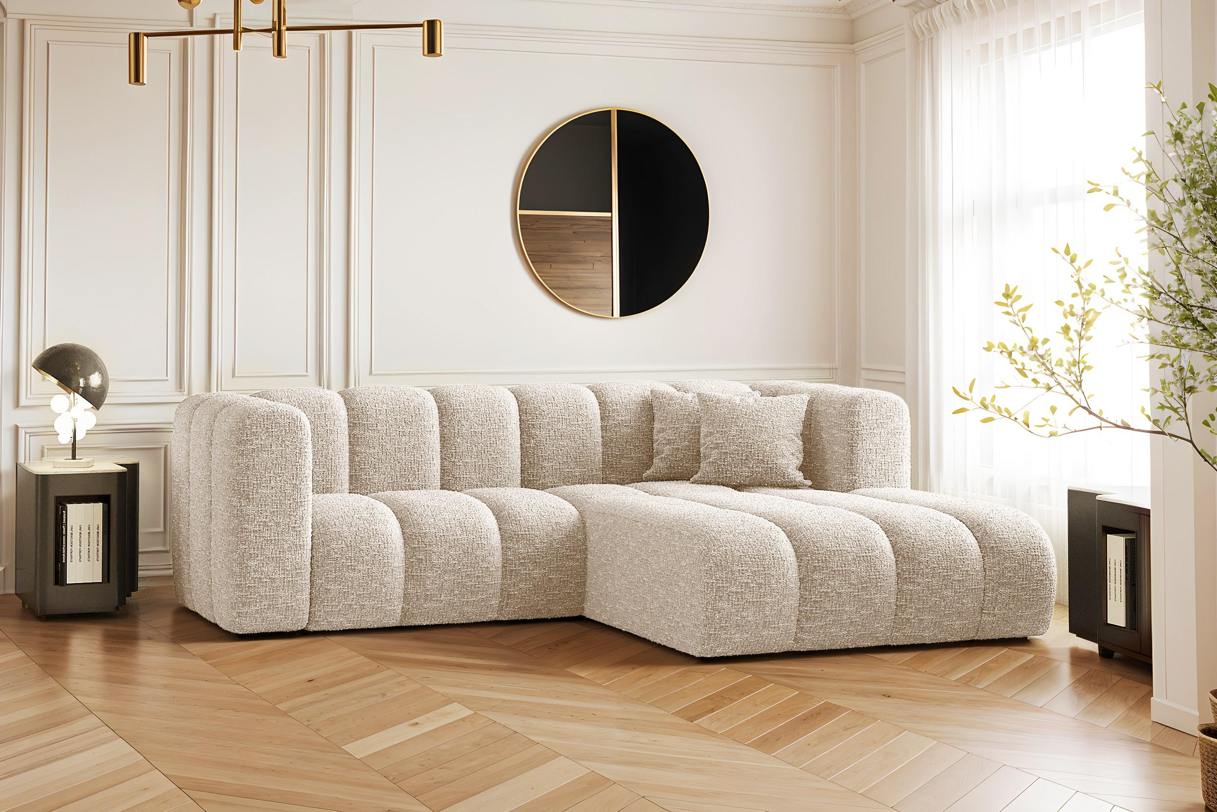 ECKSOFA L-form Sofa Grand modular stoff Haga Ecru Rechts - Ecru, Holz (227/179cm) - Kaiser Möbel