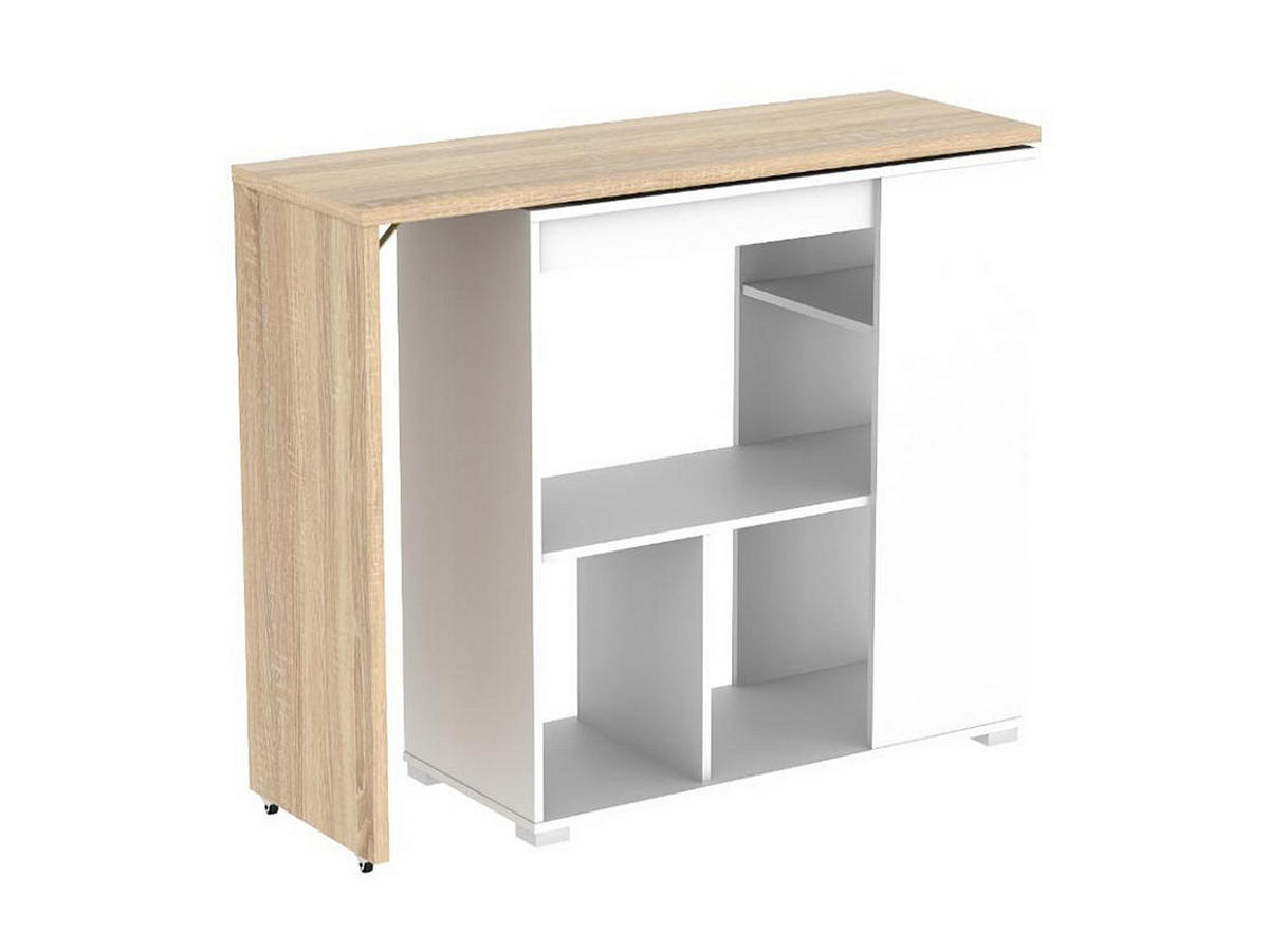 BARTISCH drehbar mit Stauraum - Weiß & Eichefarben - SATURNE - Naturfarben, Holz (172/100/39.6cm) - Vente-Unique